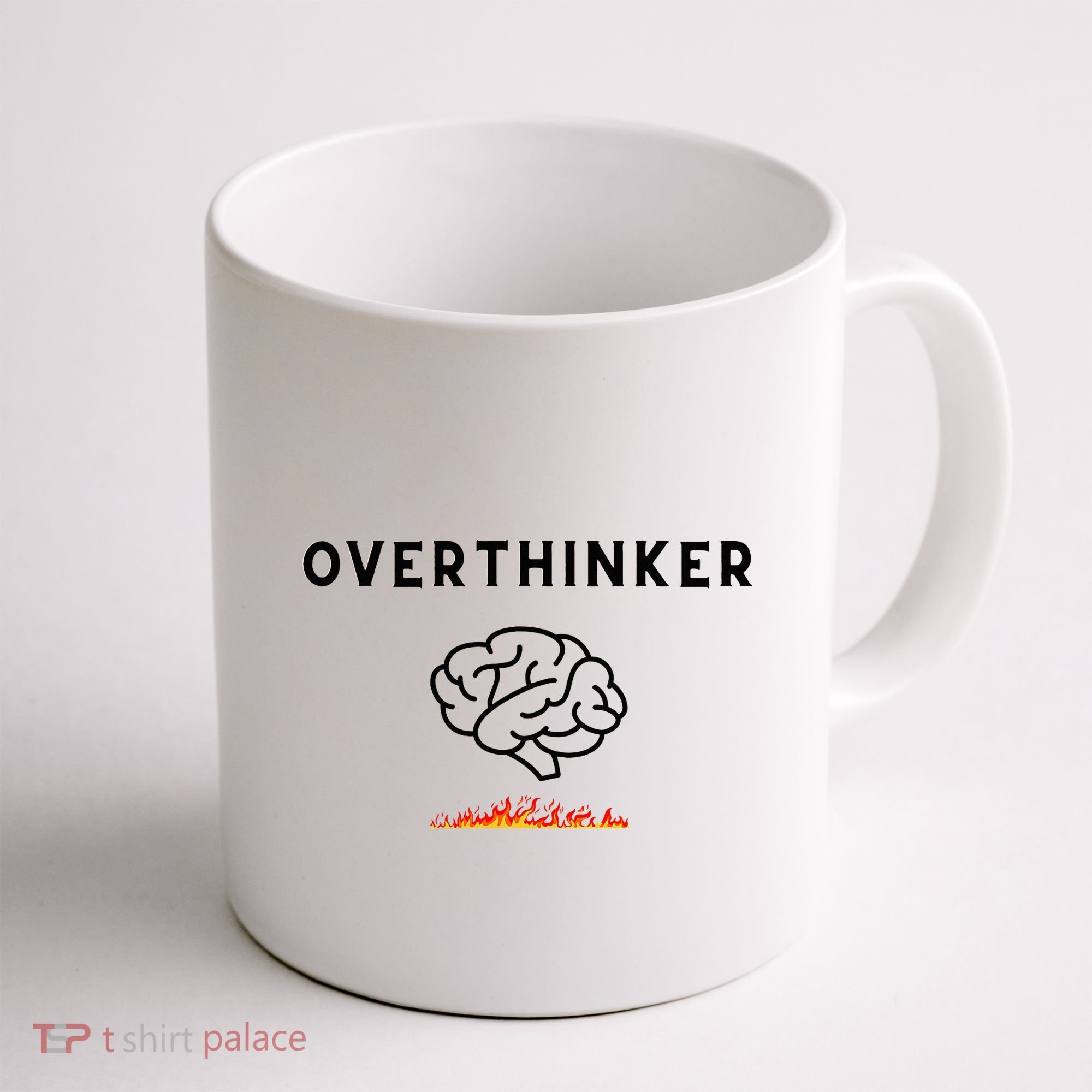 Overthinker Graphic With Picture Of Brain And Fire Coffee Mug