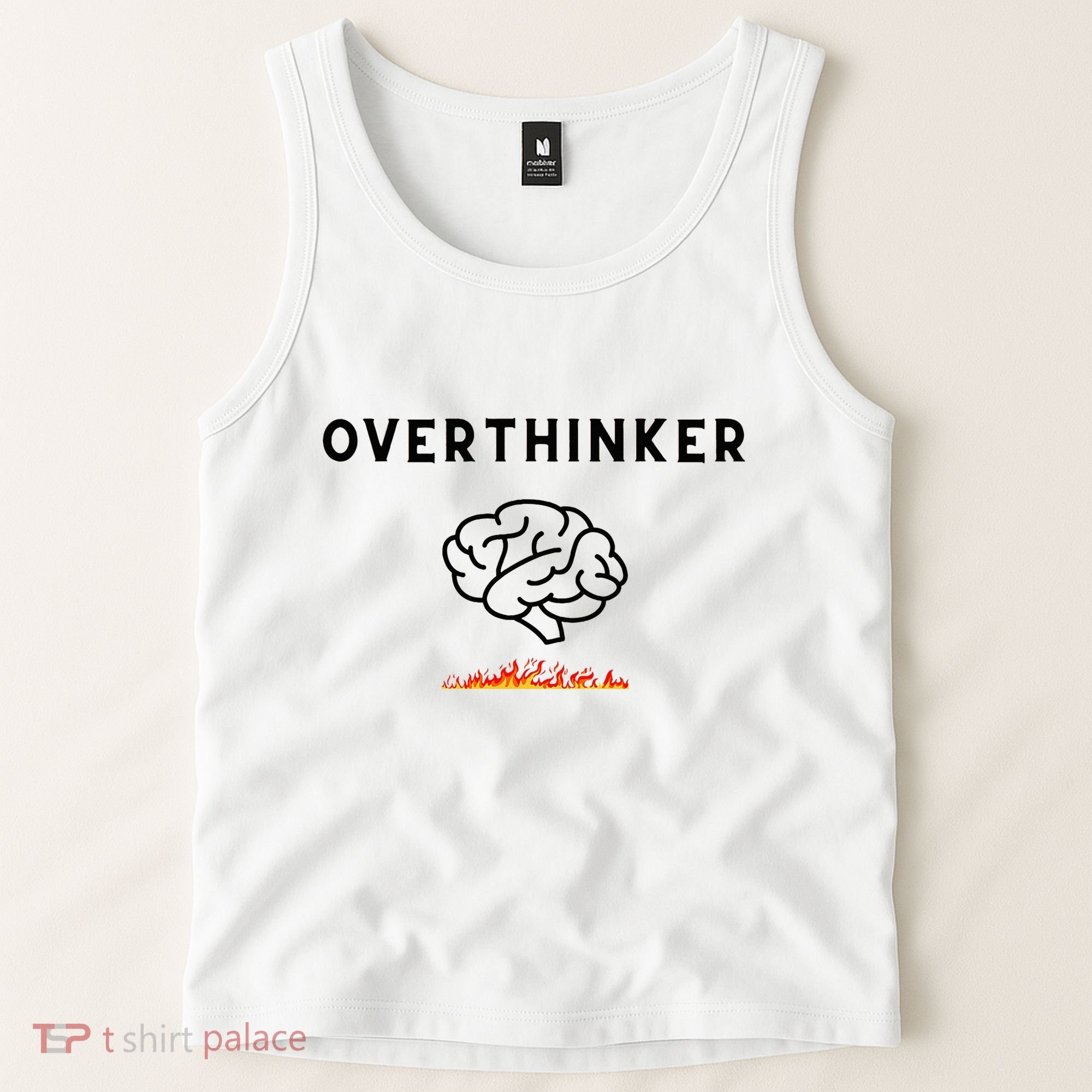 Overthinker Graphic With Picture Of Brain And Fire Tank Top