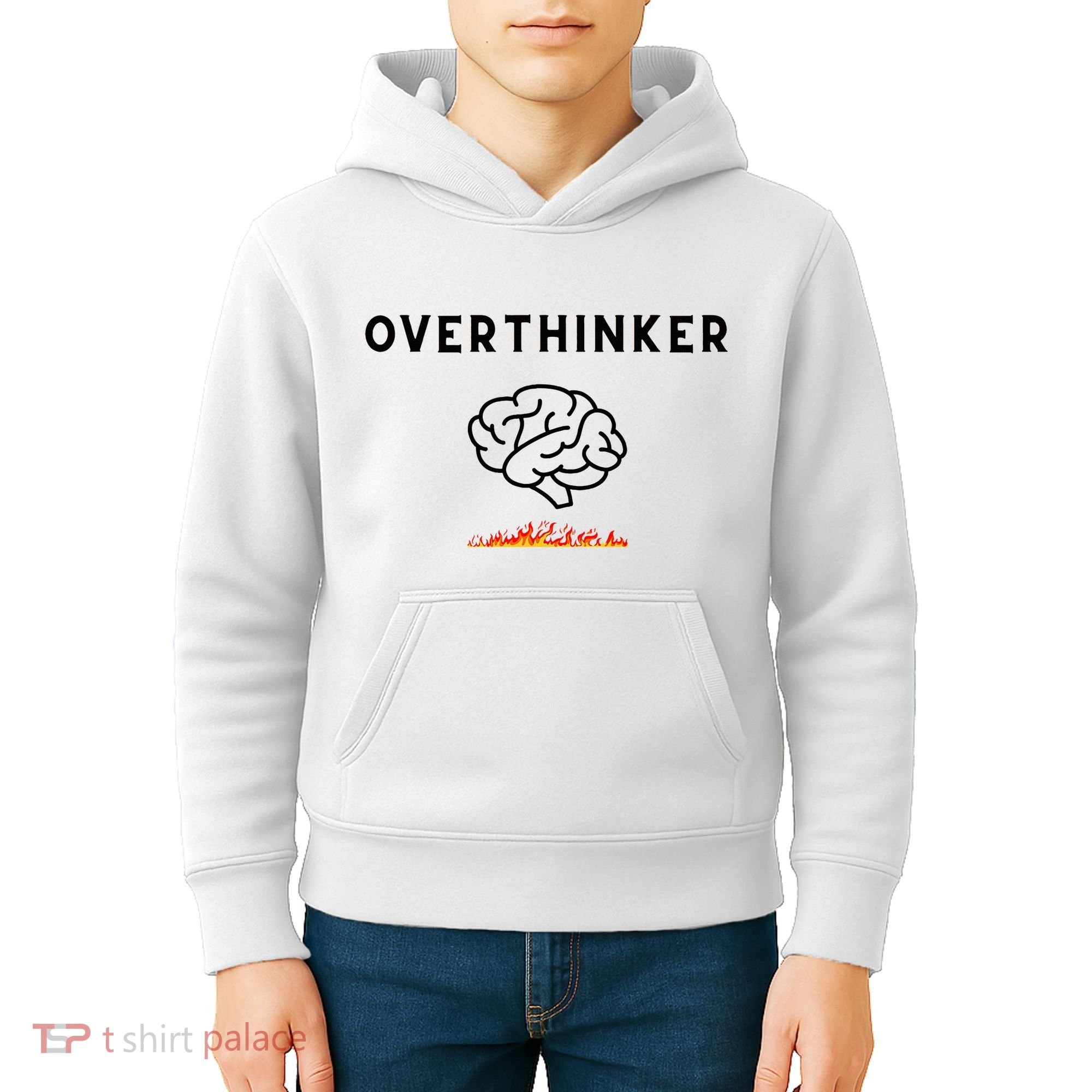 Overthinker Graphic With Picture Of Brain And Fire Kids Hoodie