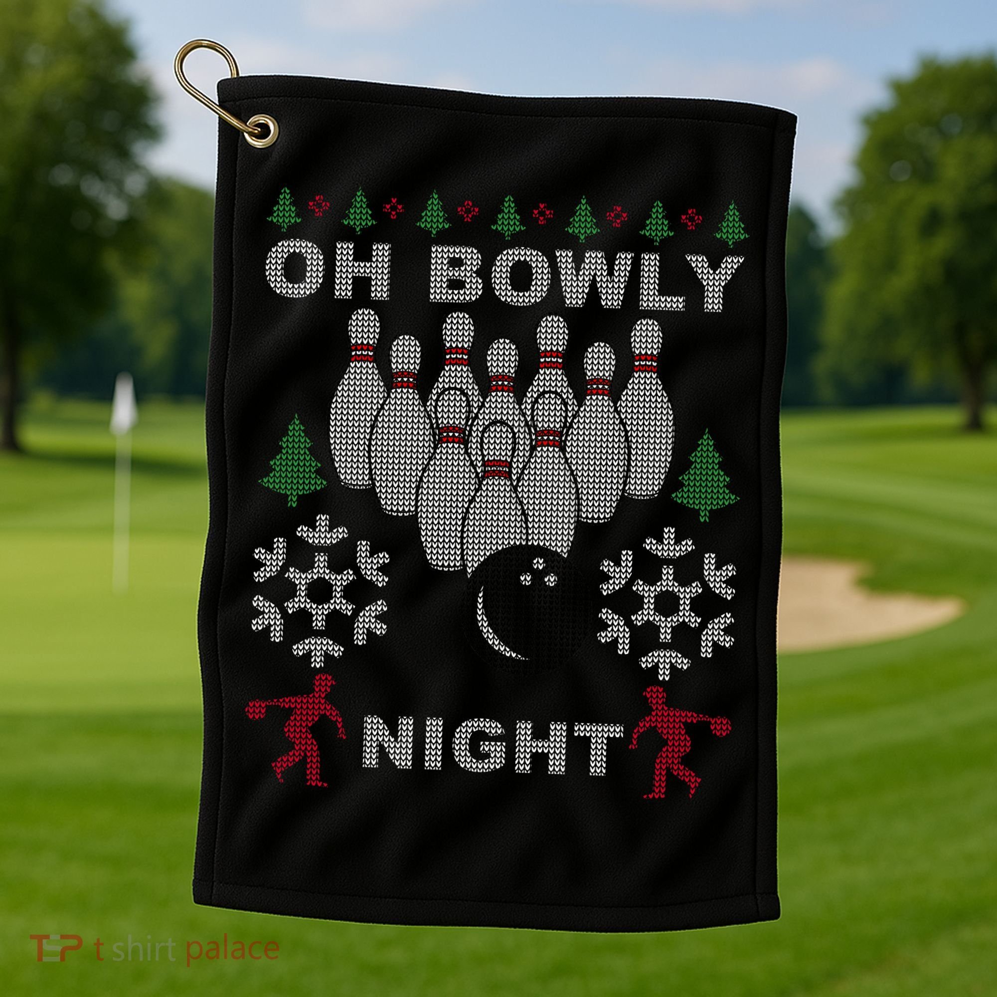 Oh Bowly Night Ugly Christmas Golf Towel