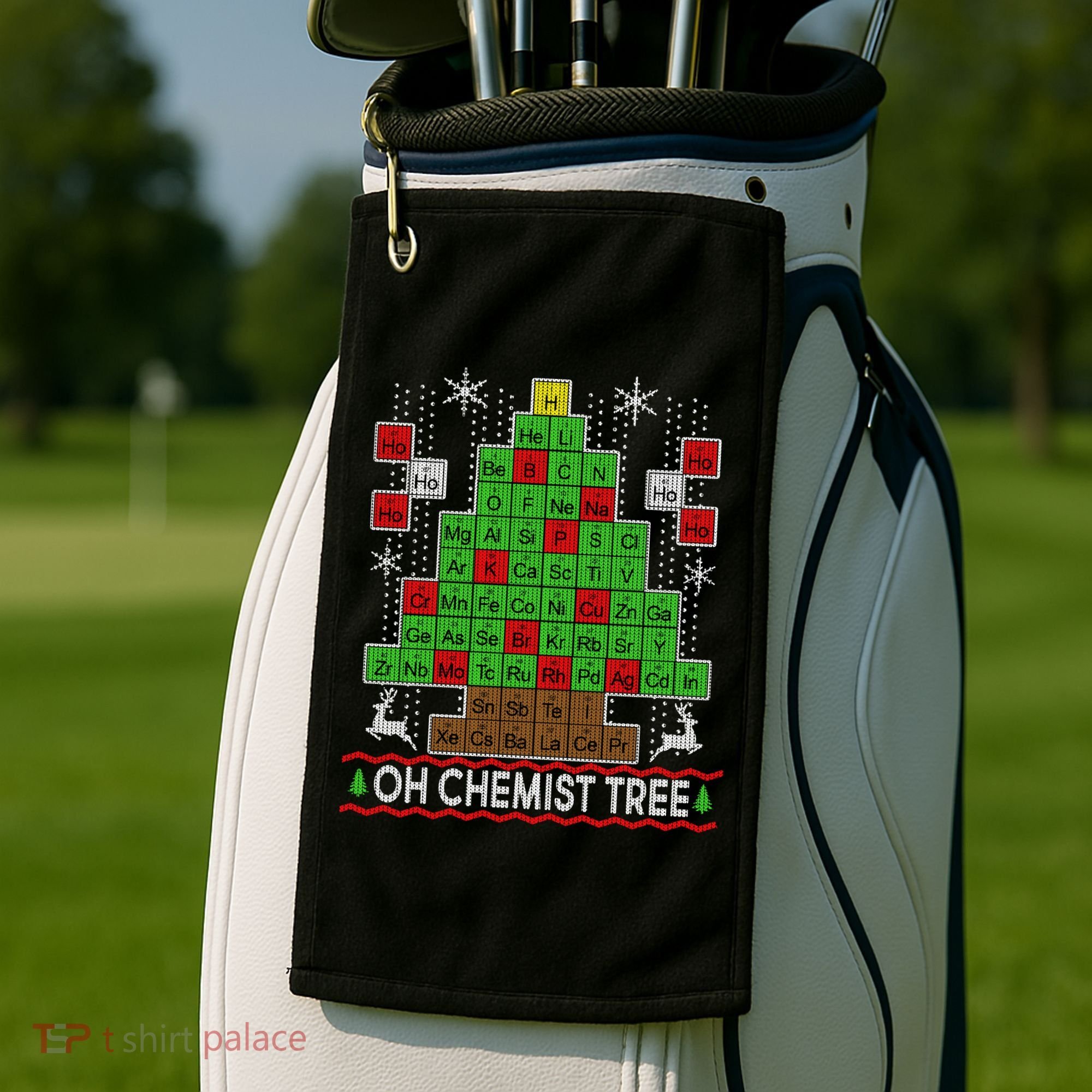 Oh Chemist Tree Ugly Christmas Sweater Golf Towel