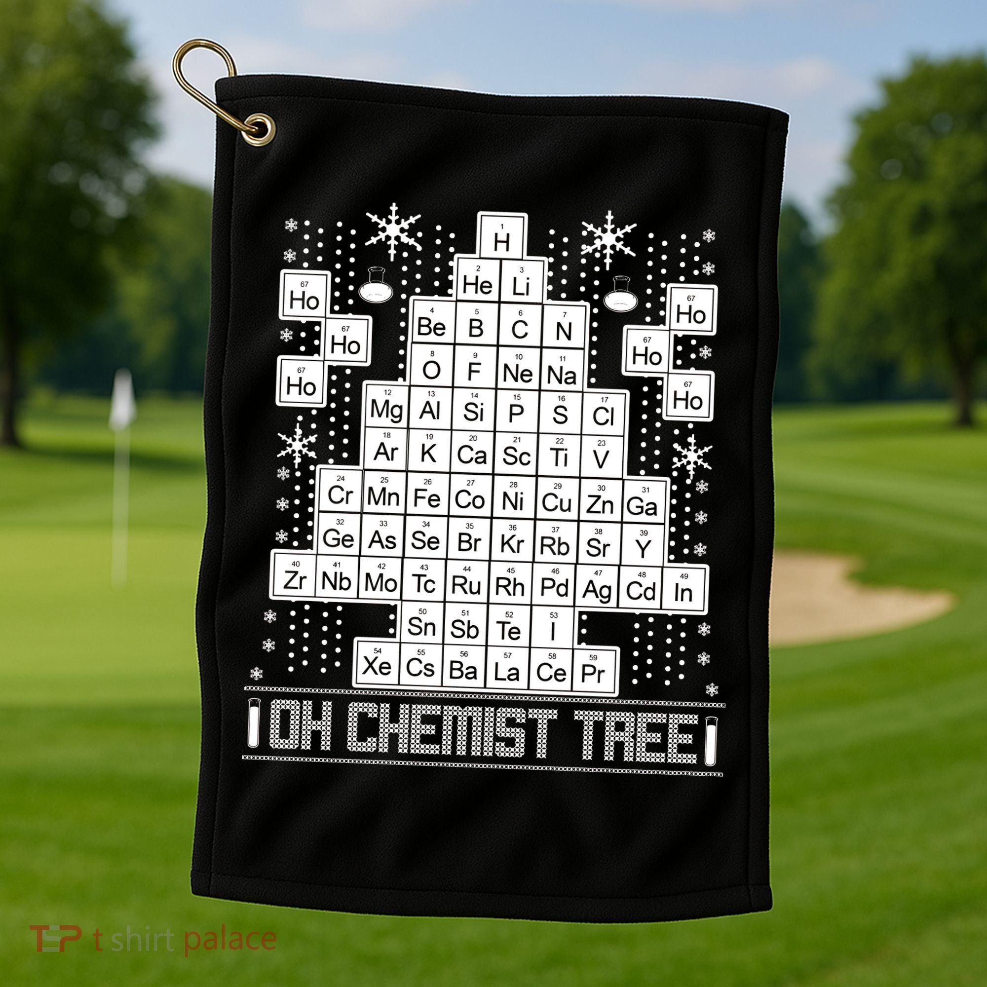 Oh Chemistry Tree Chemist Ugly Christmas Sweater Golf Towel