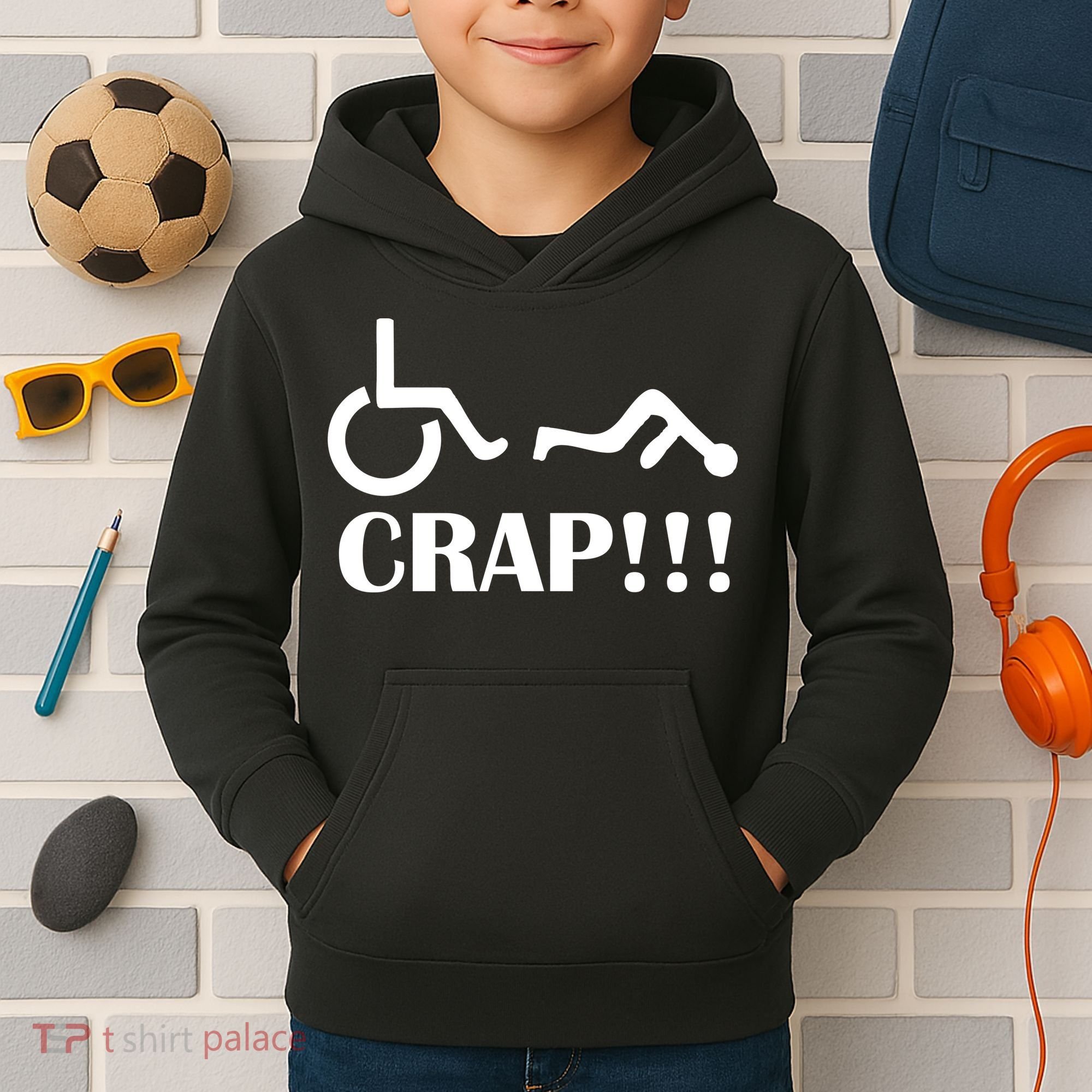 Oh Crap Wheel Chair Fail Kids Hoodie