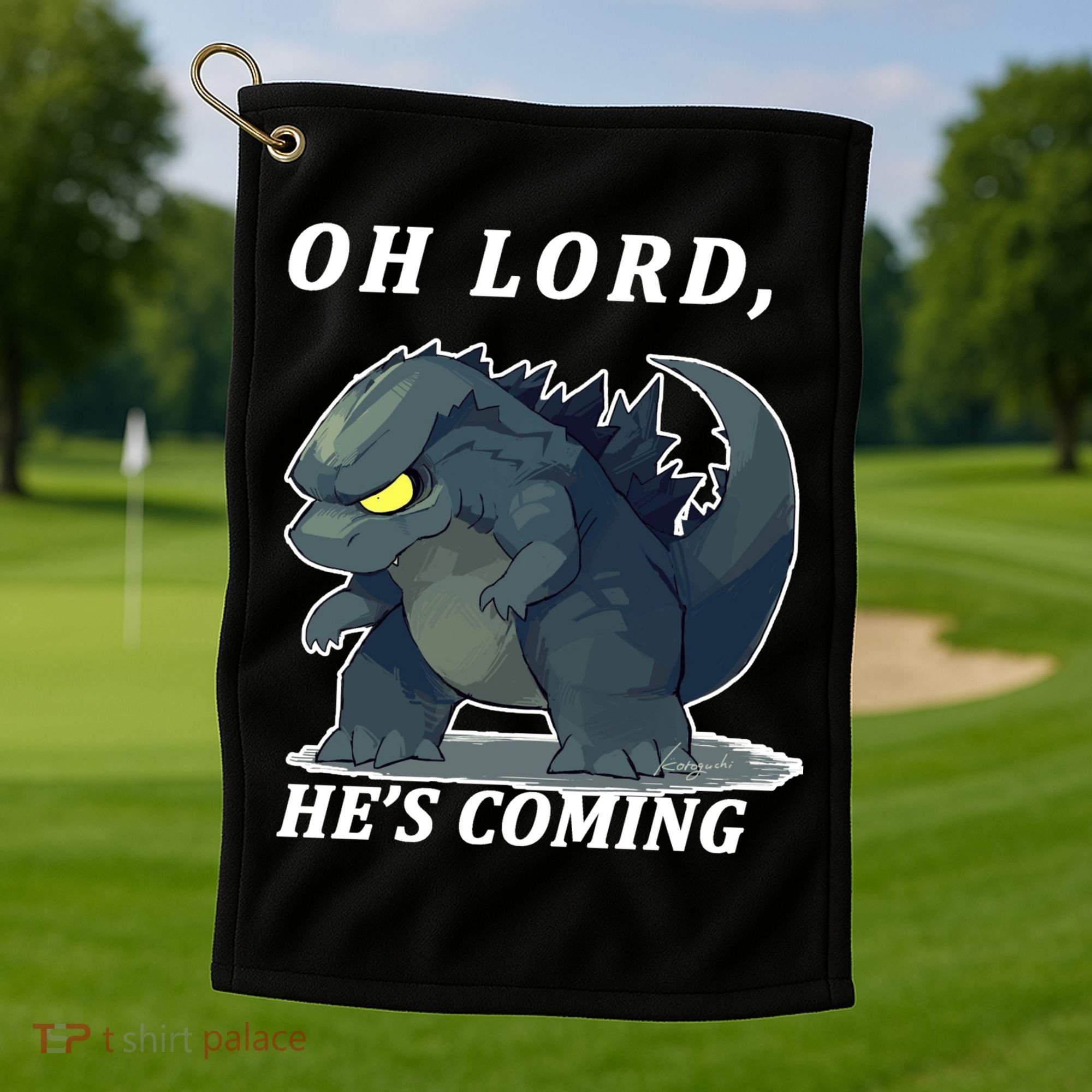 Oh Lord He's Coming Funny Monster Golf Towel