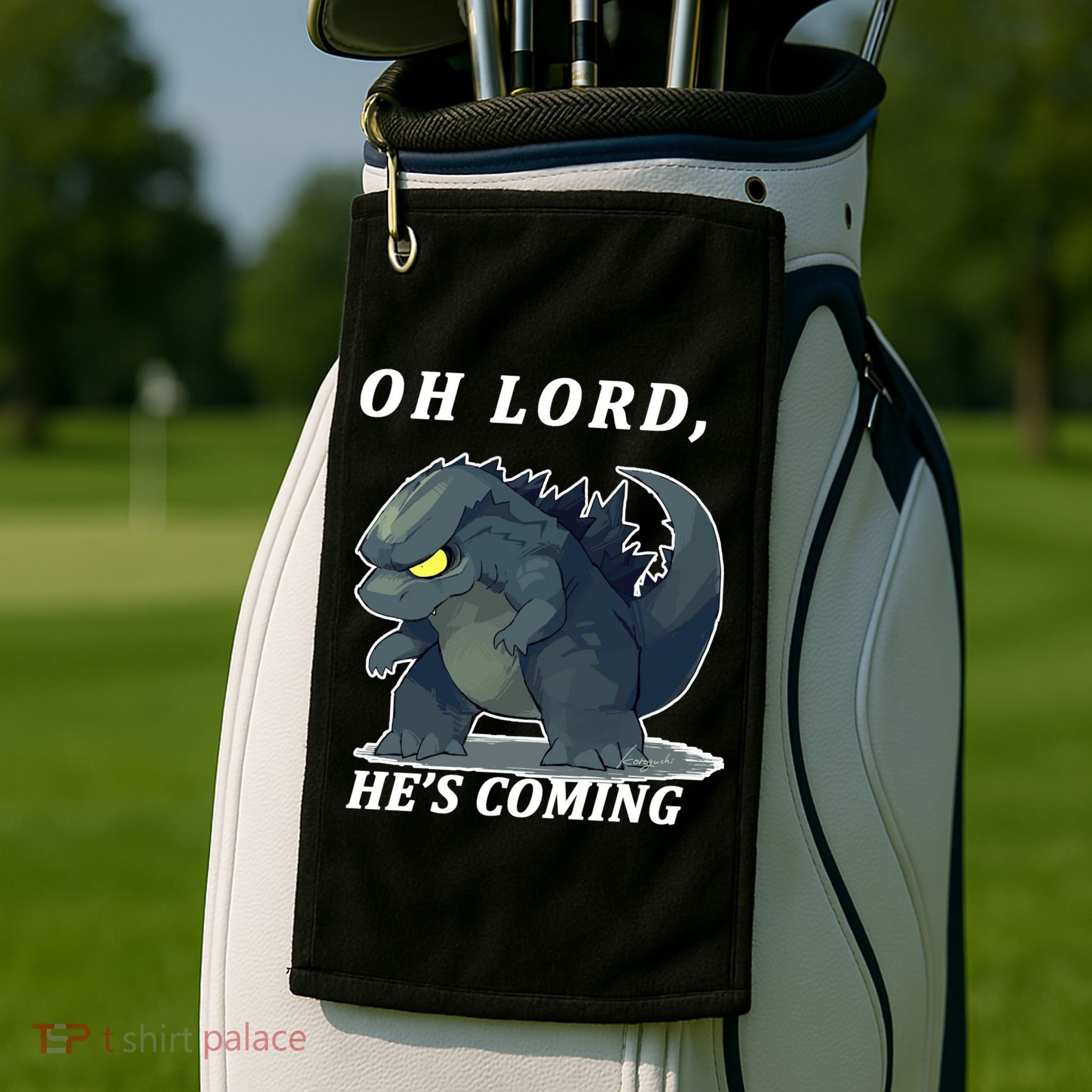 Oh Lord He's Coming Funny Monster Golf Towel