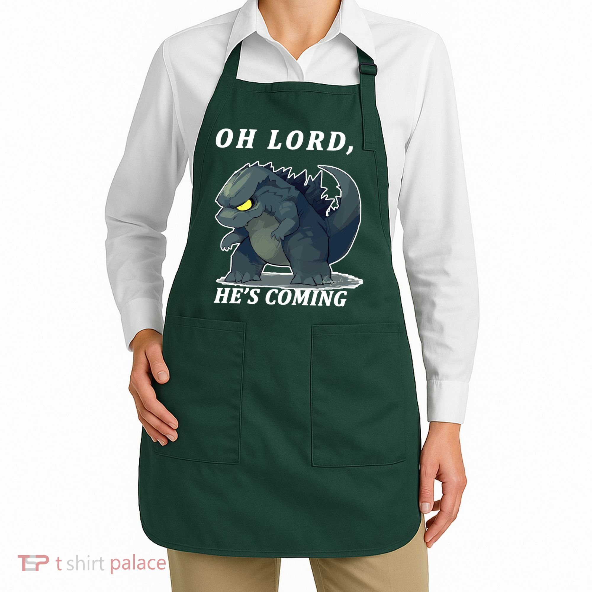 Oh Lord He's Coming Funny Monster Apron
