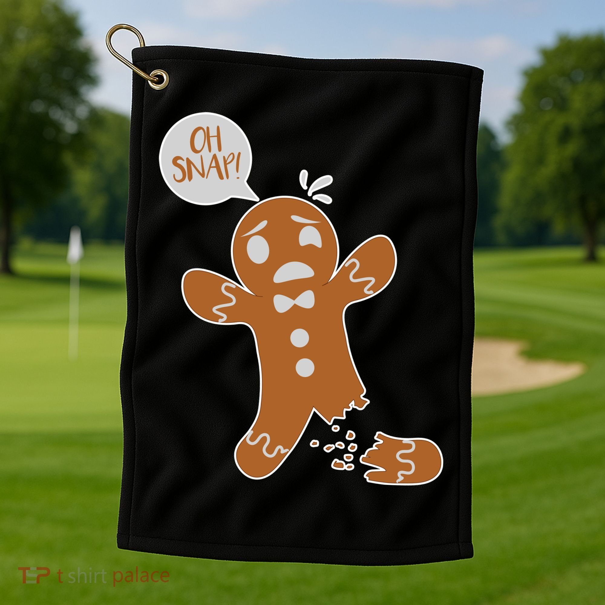 Oh Snap! Funny Gingerbread Christmas Golf Towel