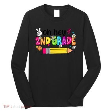 Oh Hey 2nd Grade Back To School Students Teachers Groovy Long Sleeve Shirt