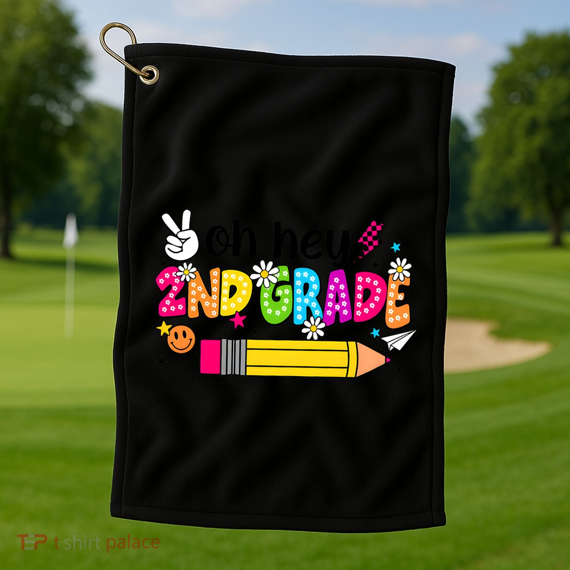 Oh Hey 2nd Grade Back To School Students Teachers Groovy Golf Towel