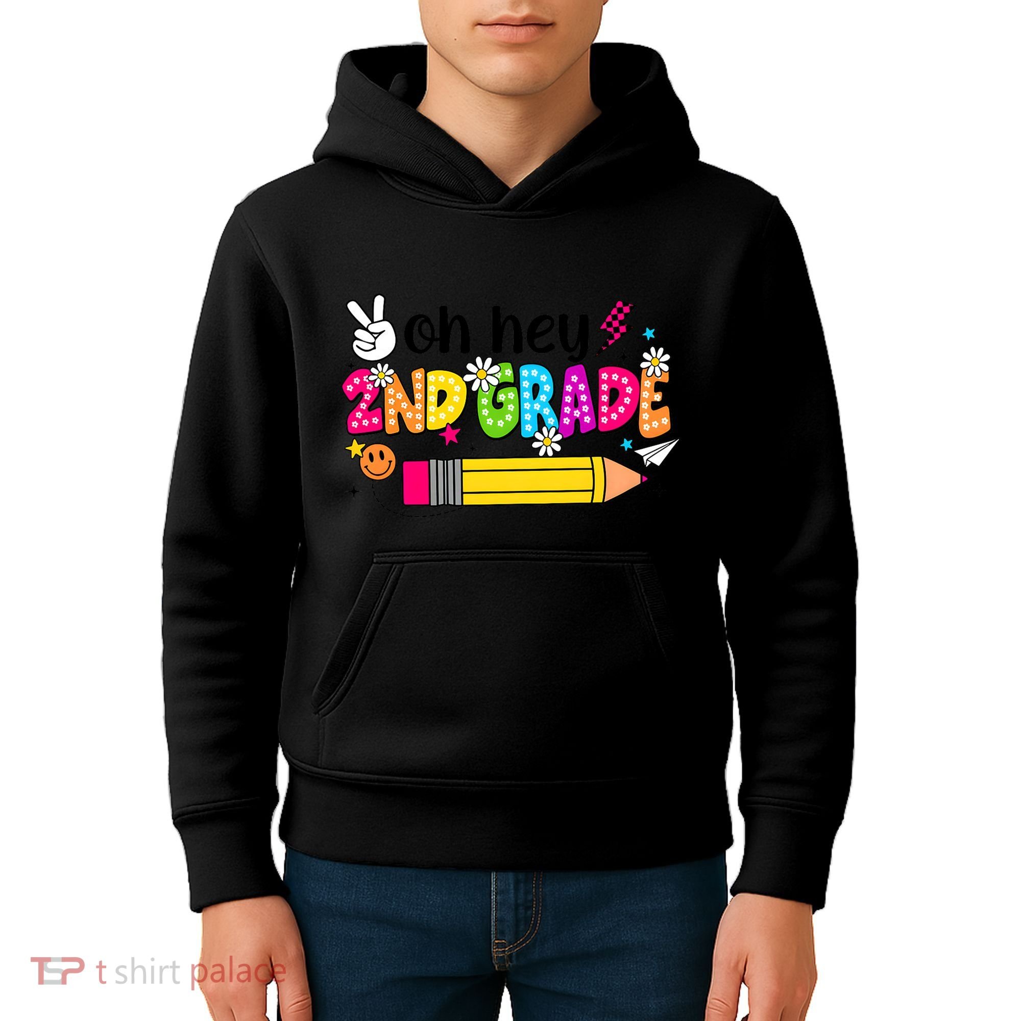 Oh Hey 2nd Grade Back To School Students Teachers Groovy Kids Hoodie