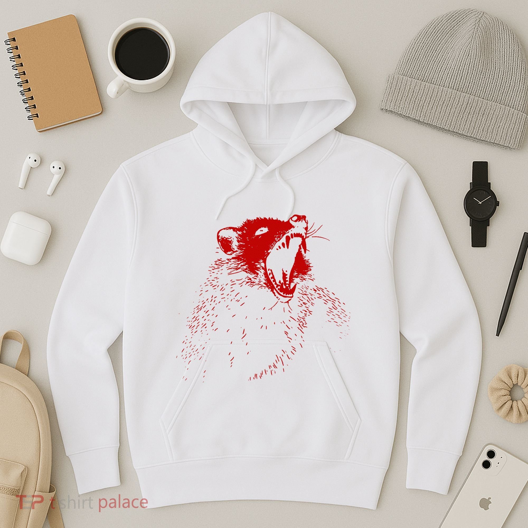 Opossum Hissing Black & Red Angry Possum Hoodie