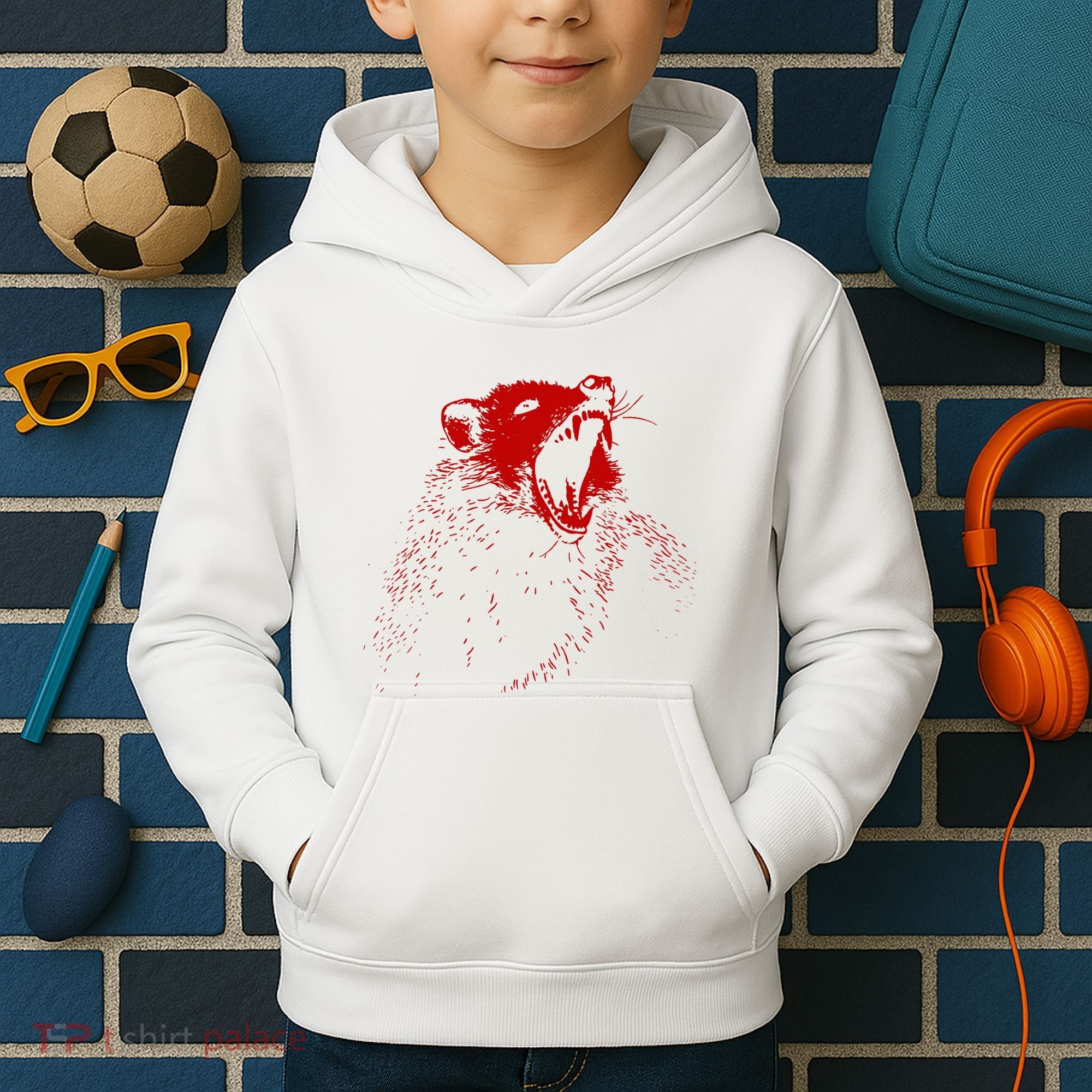 Opossum Hissing Black & Red Angry Possum Kids Hoodie
