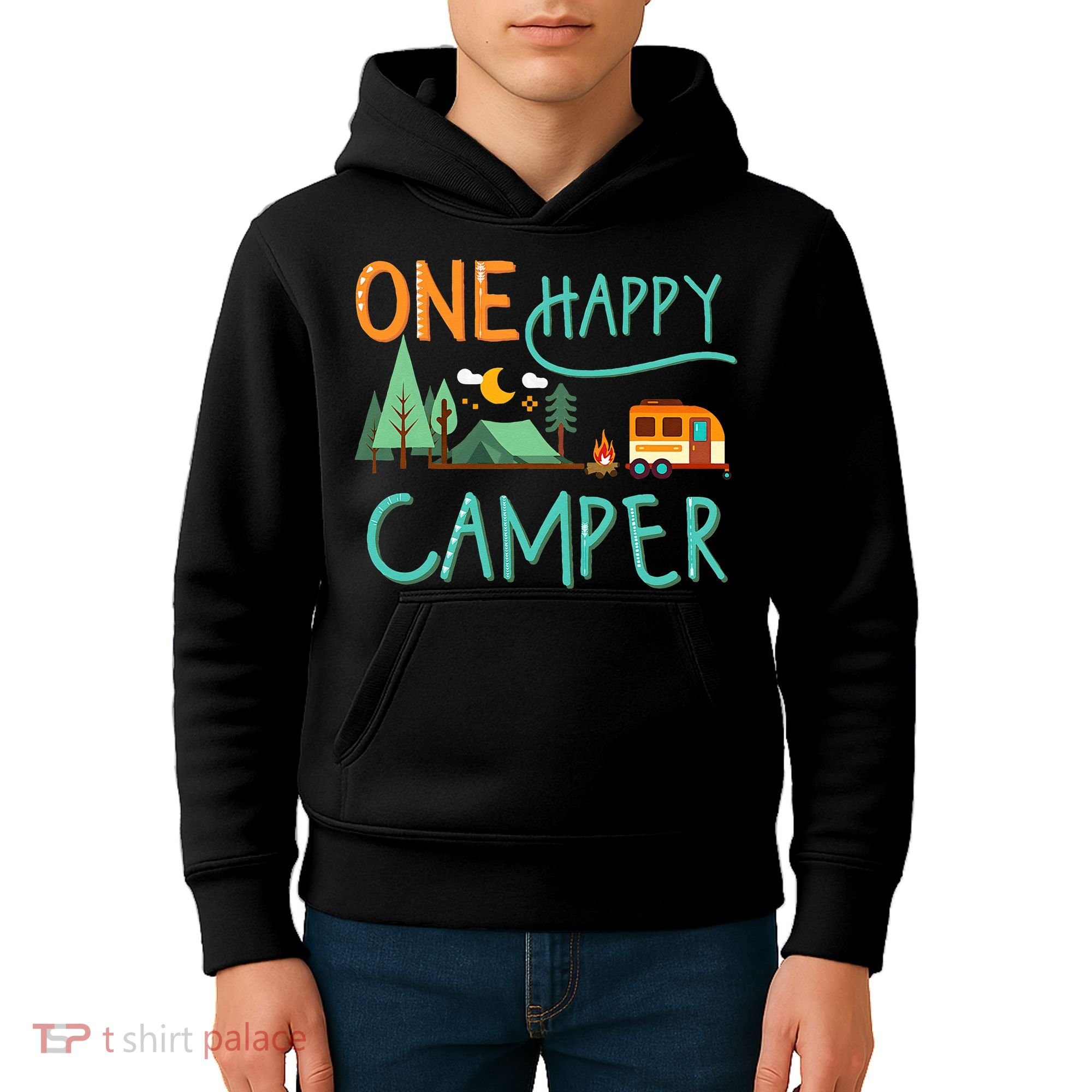 One Happy Camper First Birthday Camping Matching Kids Hoodie