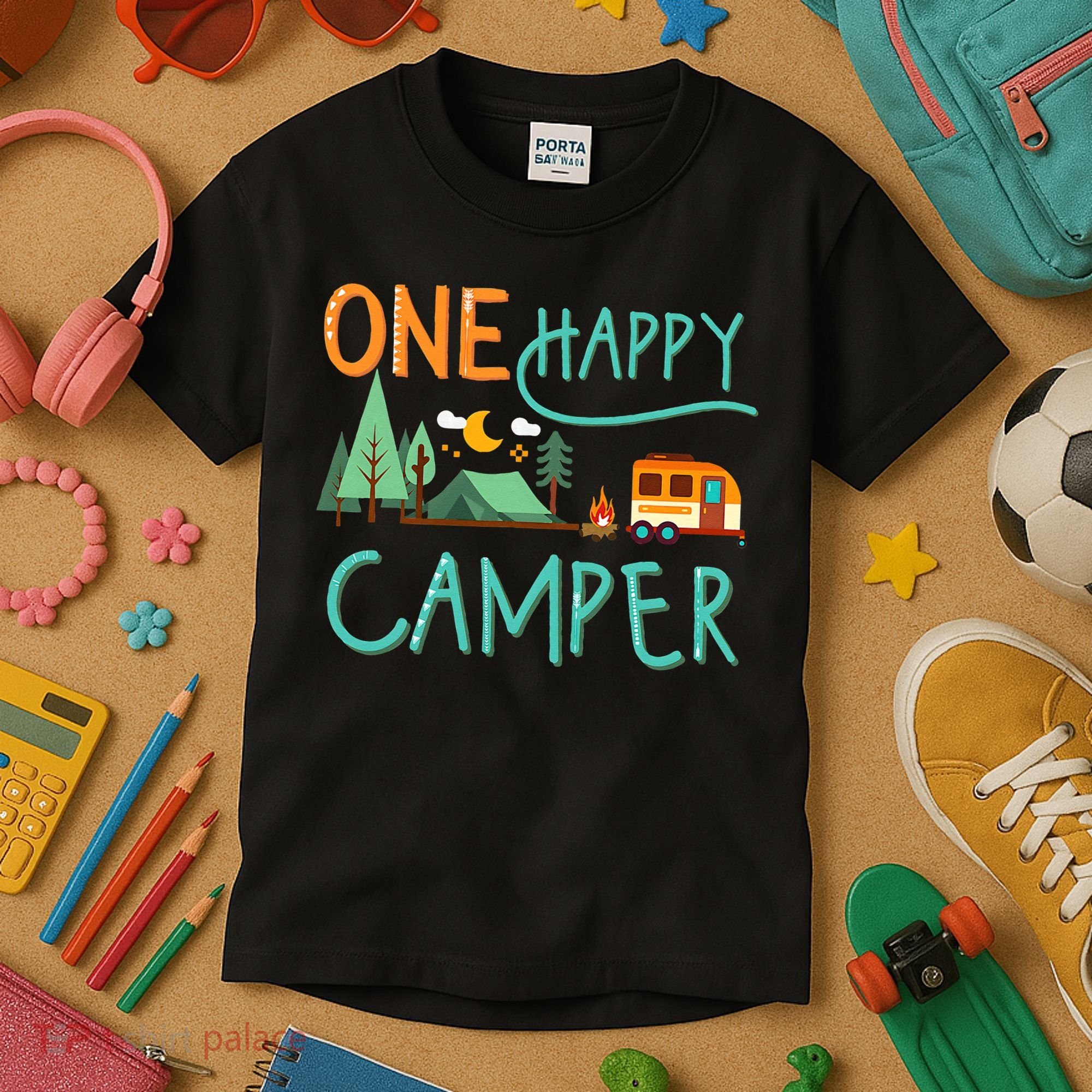 One Happy Camper First Birthday Camping Matching Kids T-Shirt