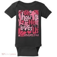 Oh How He Loves Us Boho Valentine Flower Jesus Christian Baby Bodysuit thumb 0