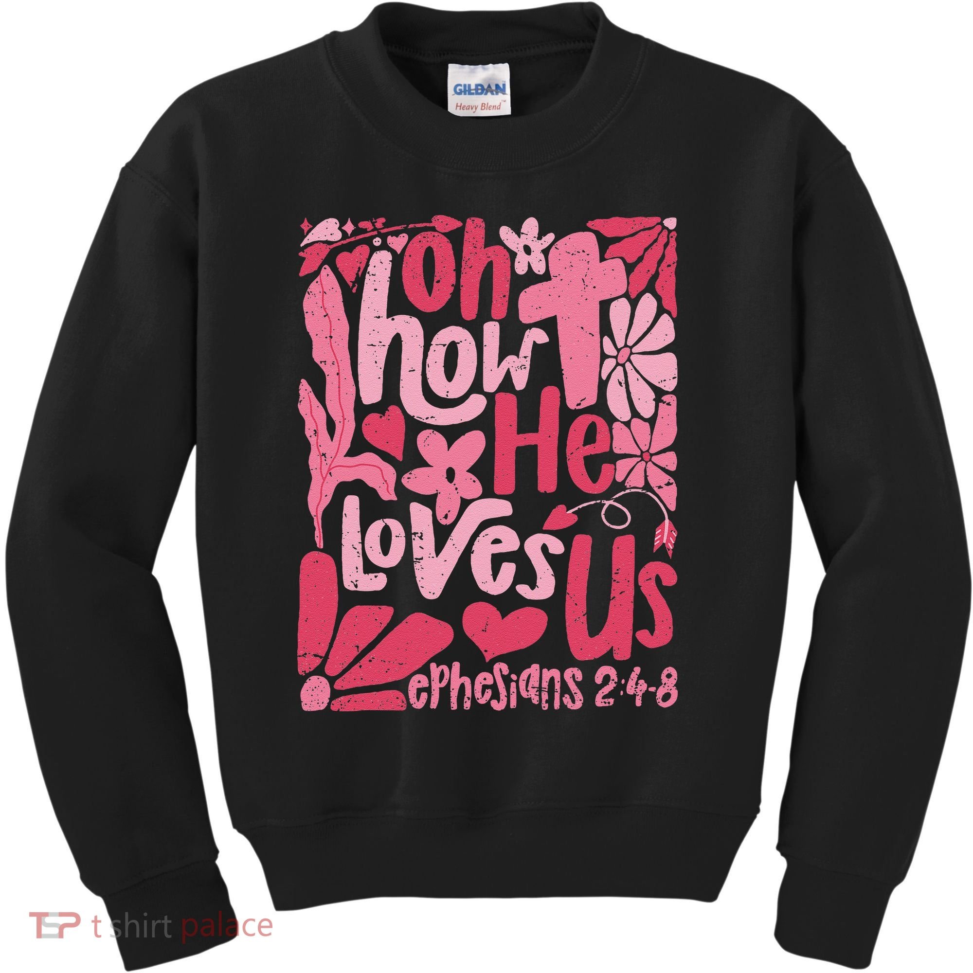 Oh How He Loves Us Boho Valentine Flower Jesus Christian Kids Sweatshirt