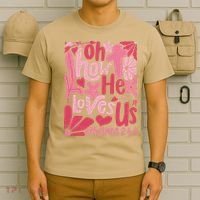 Oh How He Loves Us Boho Valentine Flower Jesus Christian T-Shirt thumb 6