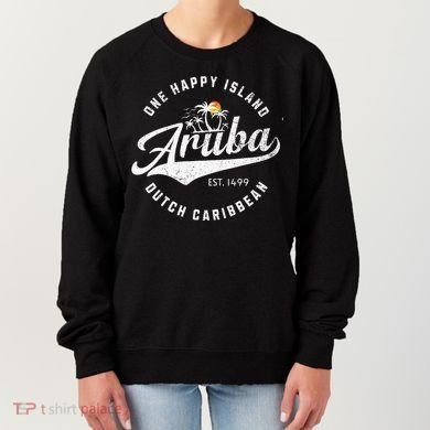 One Happy Island Aruba Script Lettering Vintage Logo Art Women's Sweatshirt