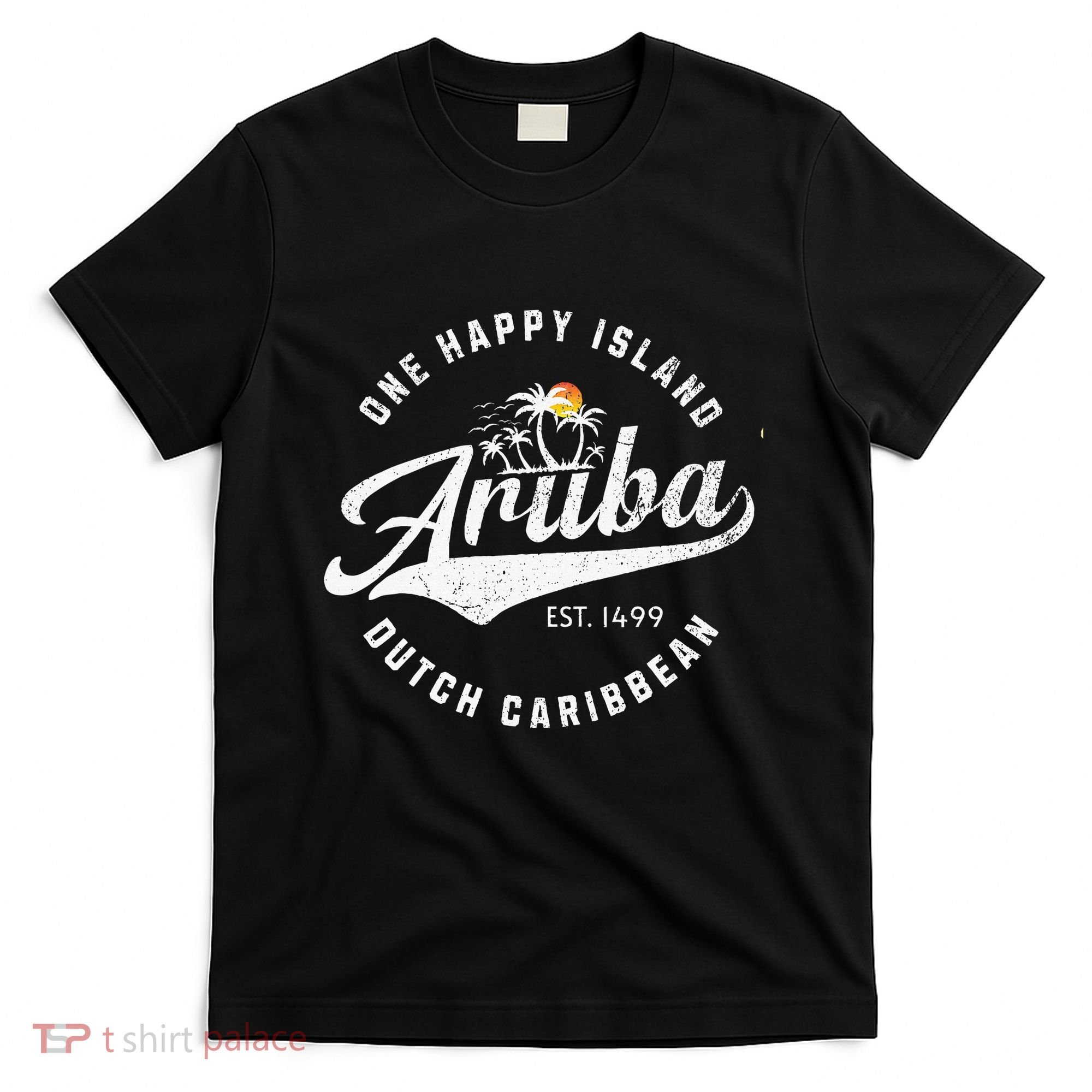 One Happy Island Aruba Script Lettering Vintage Logo Art T-Shirt