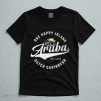 One Happy Island Aruba Script Lettering Vintage Logo Art T-Shirt thumb 5