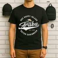 One Happy Island Aruba Script Lettering Vintage Logo Art T-Shirt thumb 6