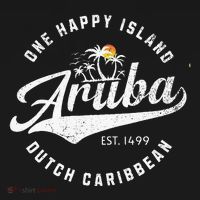 One Happy Island Aruba Script Lettering Vintage Logo Art T-Shirt thumb 7