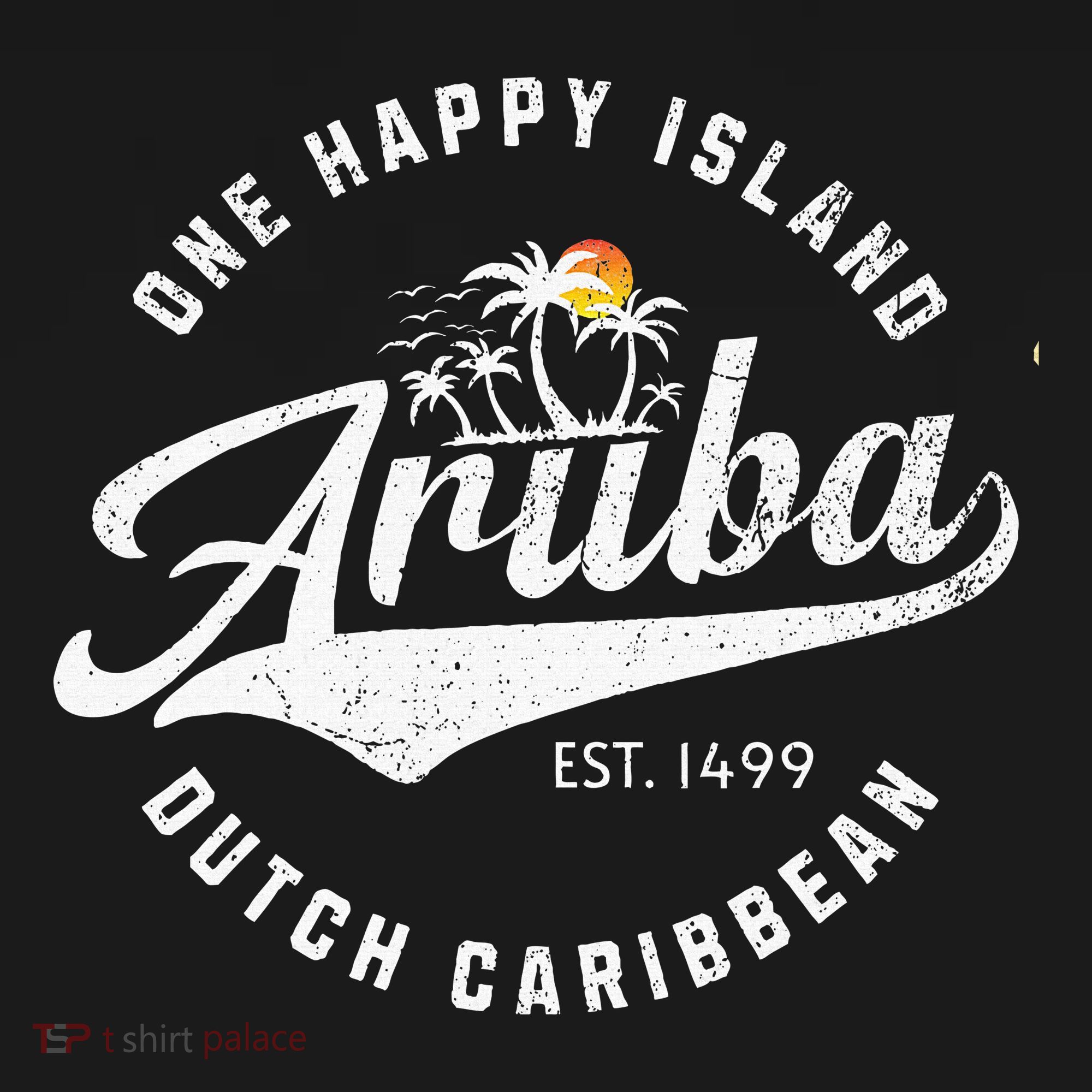 One Happy Island Aruba Script Lettering Vintage Logo Art T-Shirt