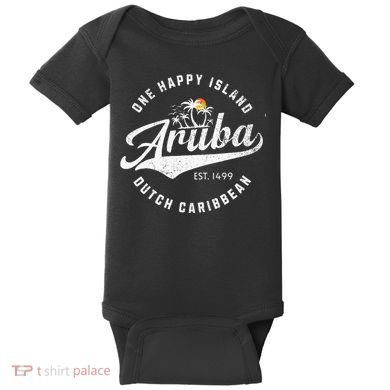 One Happy Island Aruba Script Lettering Vintage Logo Art Baby Bodysuit