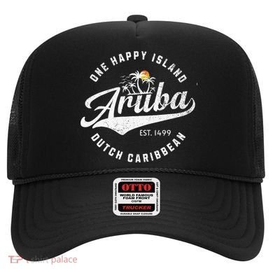 One Happy Island Aruba Script Lettering Vintage Logo Art Hat