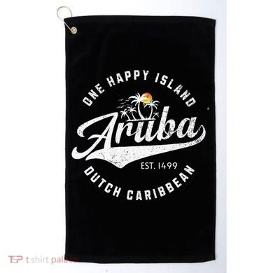 One Happy Island Aruba Script Lettering Vintage Logo Art Golf Towel