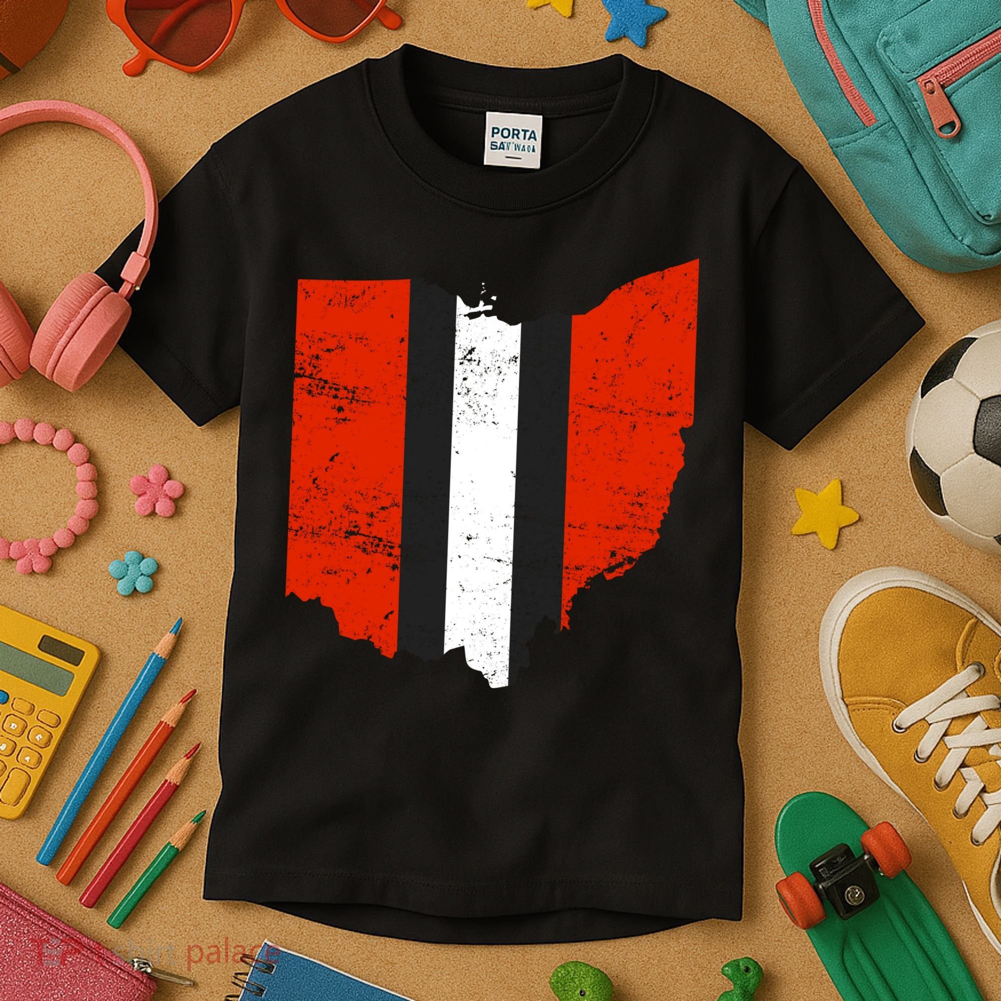 Ohio Cleveland Stripe Football Kids T-Shirt