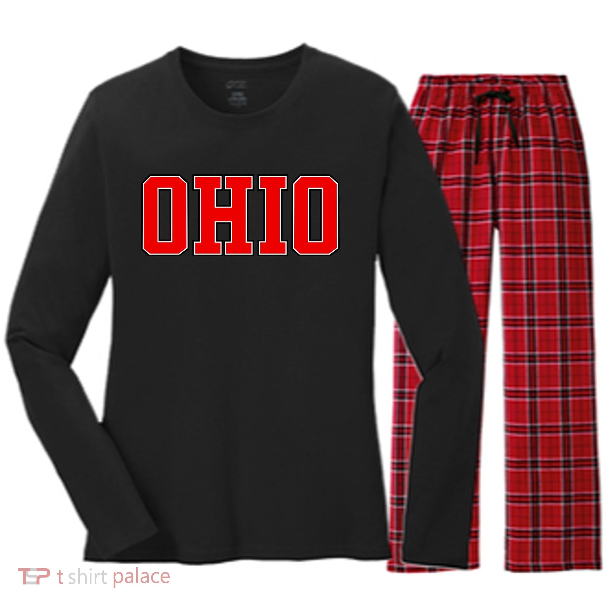 Ohio Jersey Block Logo Women's Long Sleeve Flannel Pajama Set 