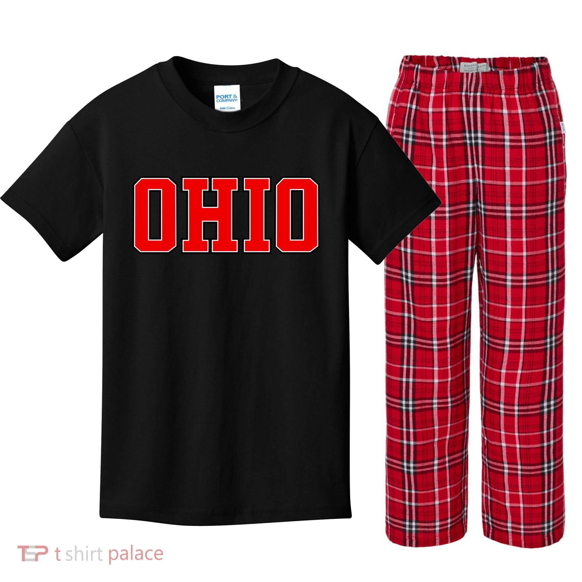 Ohio Jersey Block Logo Kids Plaid Pajama Set