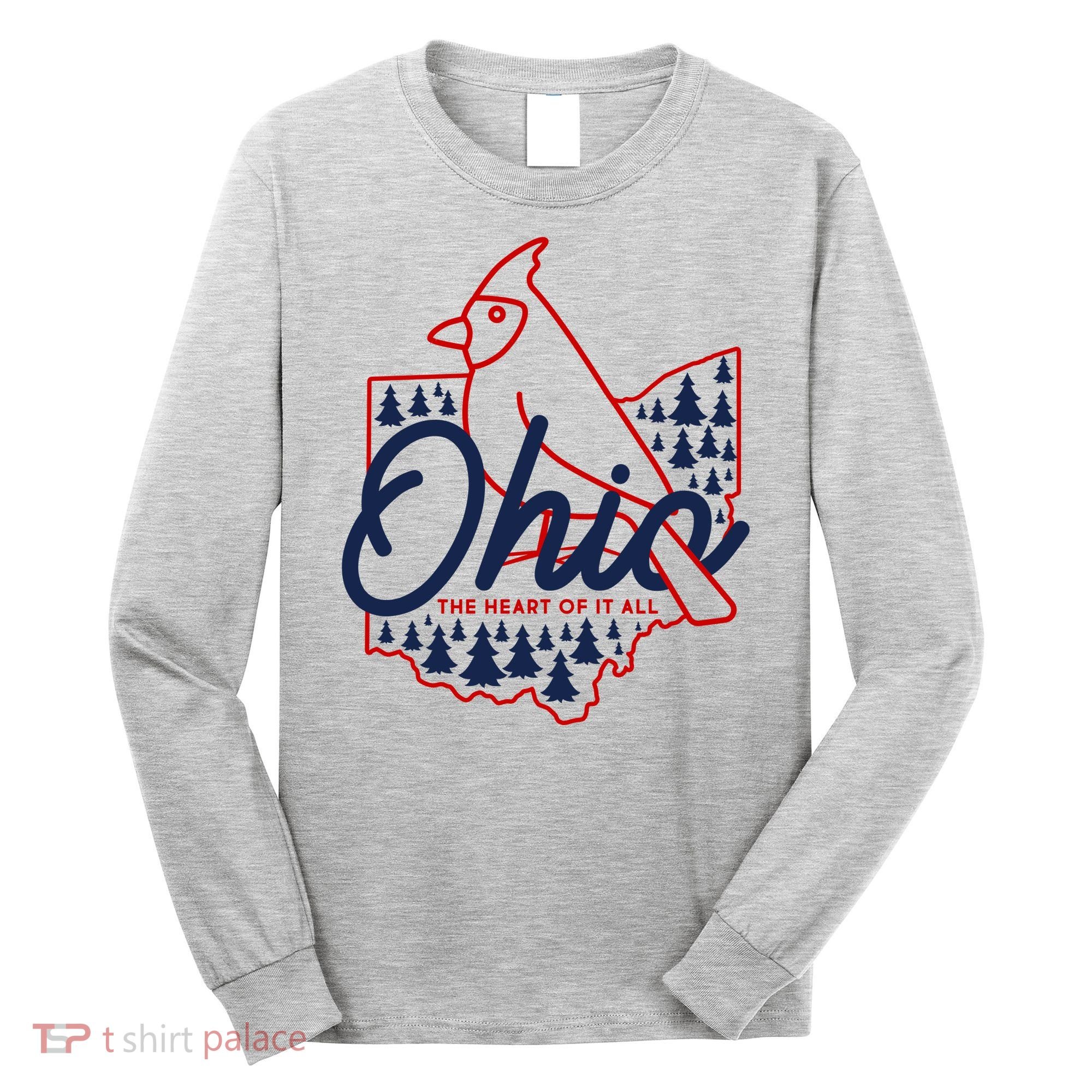Ohio The Heart Of It All State Bird Cardinal Long Sleeve Shirt
