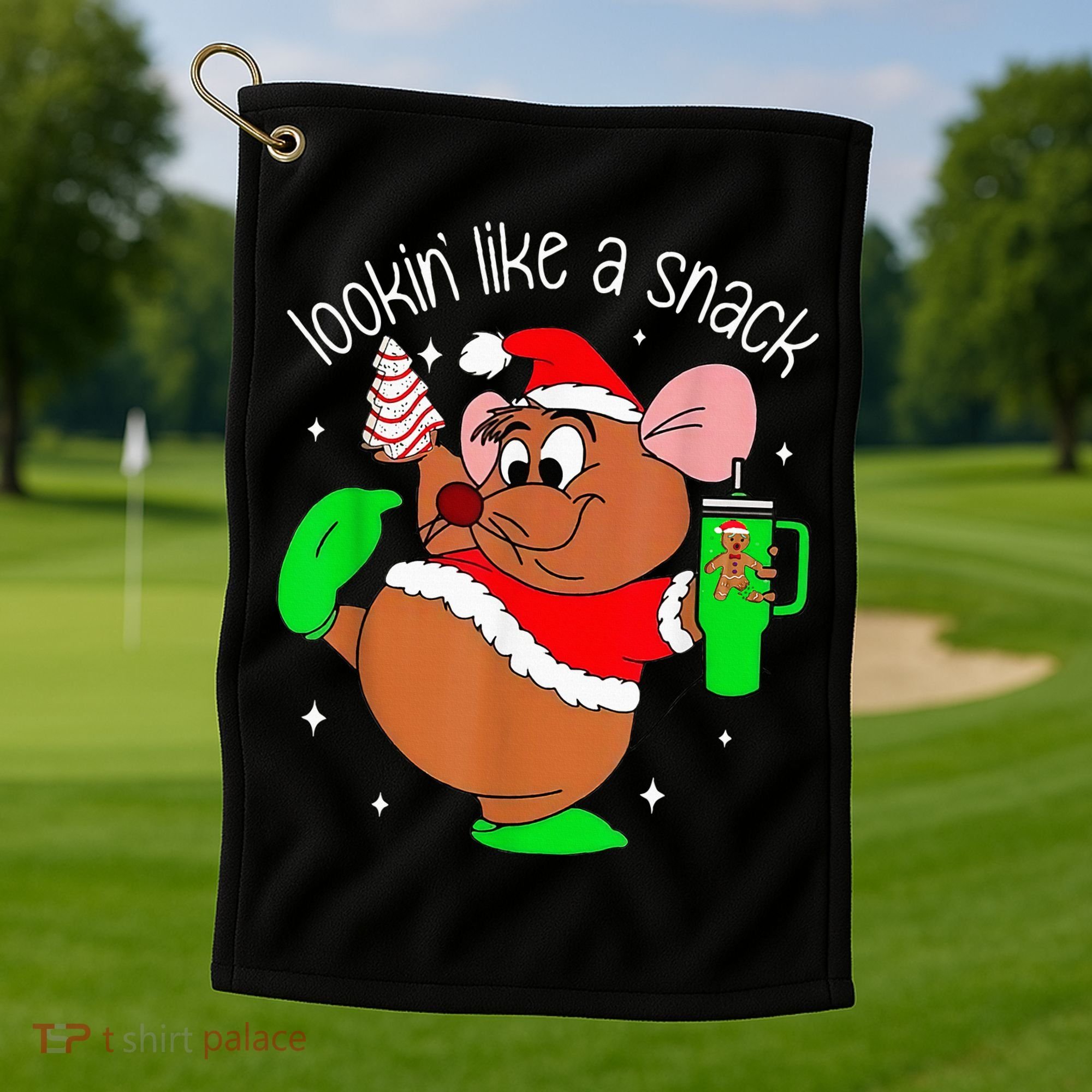 Out Here Looking Like A Snack Funny Mouse Christmas Golf Towel