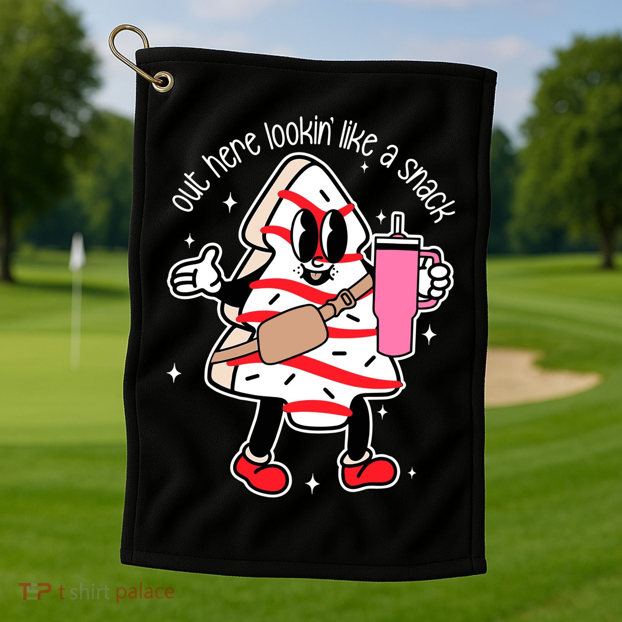 Out Here Looking Like A Snack Cute Boo Jee Xmas Trees Cakes Golf Towel