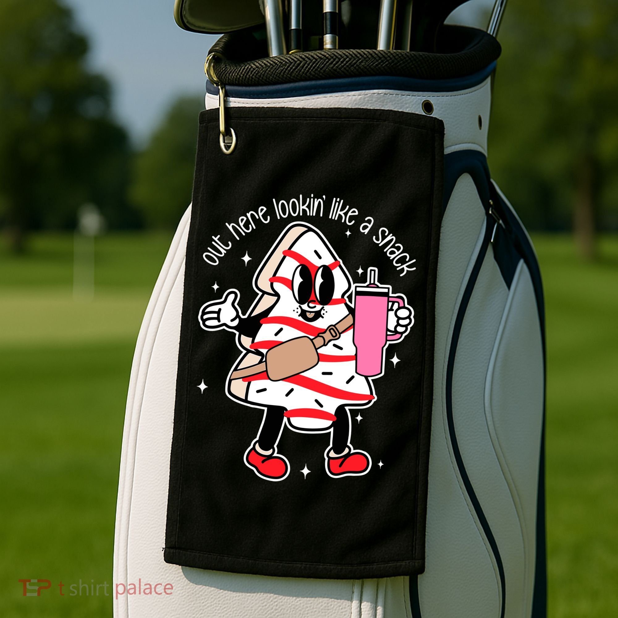Out Here Looking Like A Snack Cute Boo Jee Xmas Trees Cakes Golf Towel