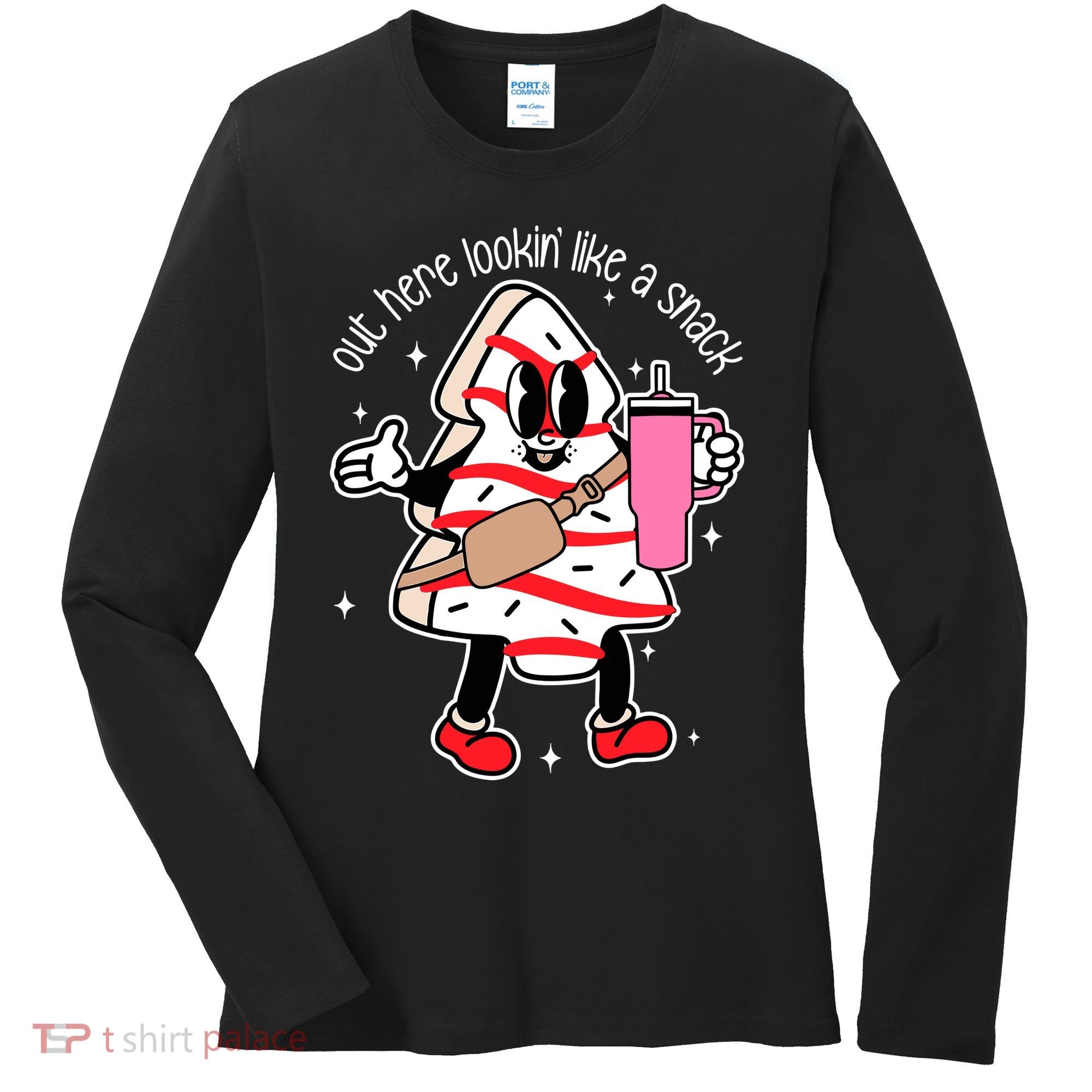 Out Here Looking Like A Snack Cute Boo Jee Xmas Trees Cakes Women's Long Sleeve Shirt