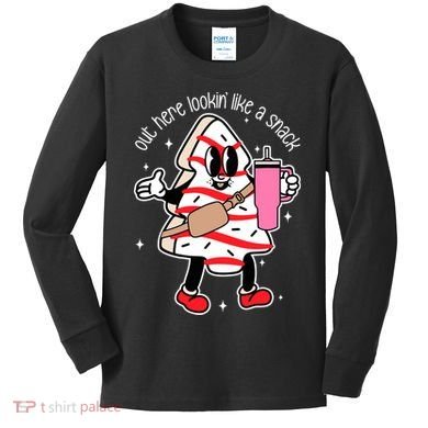 Out Here Looking Like A Snack Cute Boo Jee Xmas Trees Cakes Kids Long Sleeve Shirt
