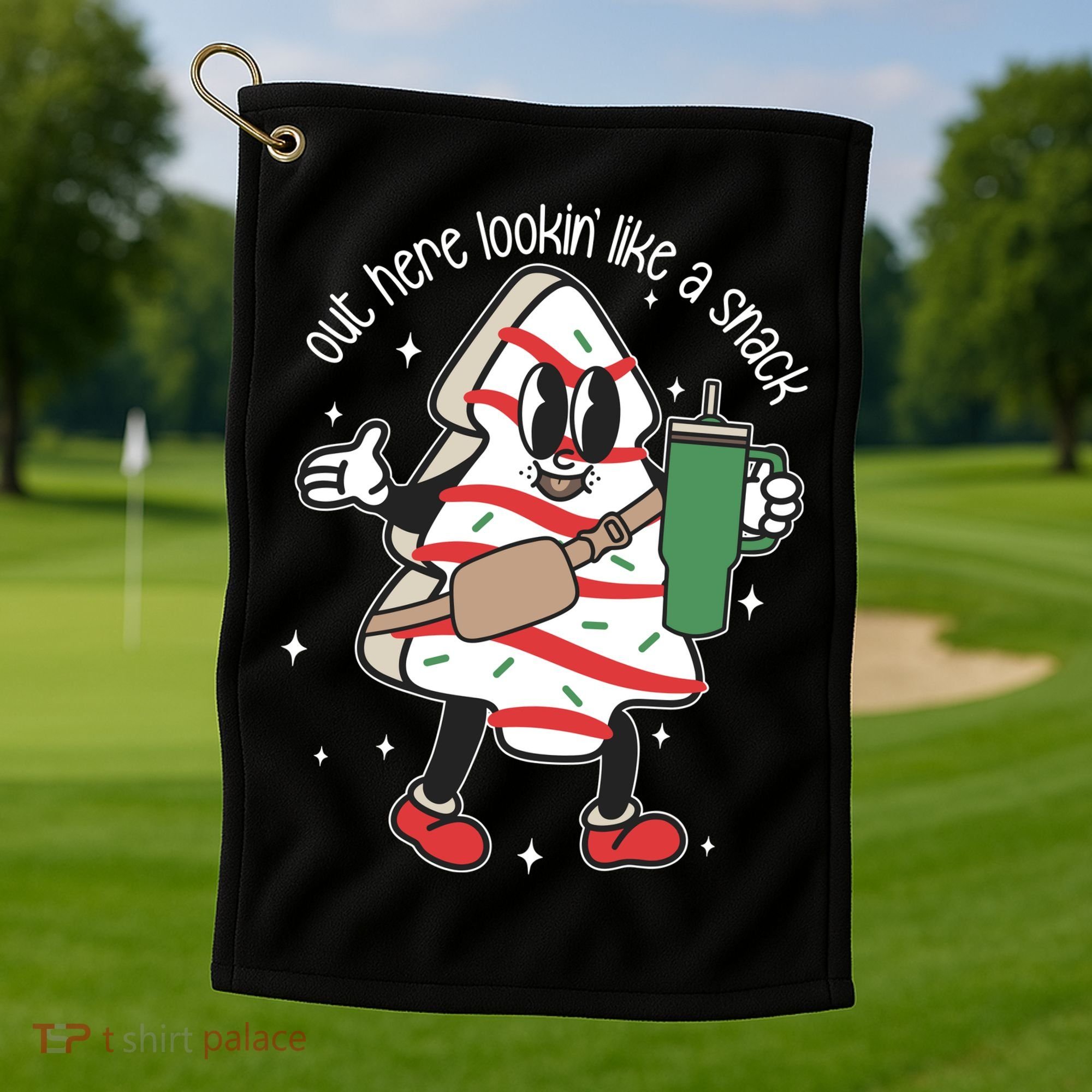 Out Here Looking Like A Snack Cute Boo Jee Xmas Trees Cakes Golf Towel