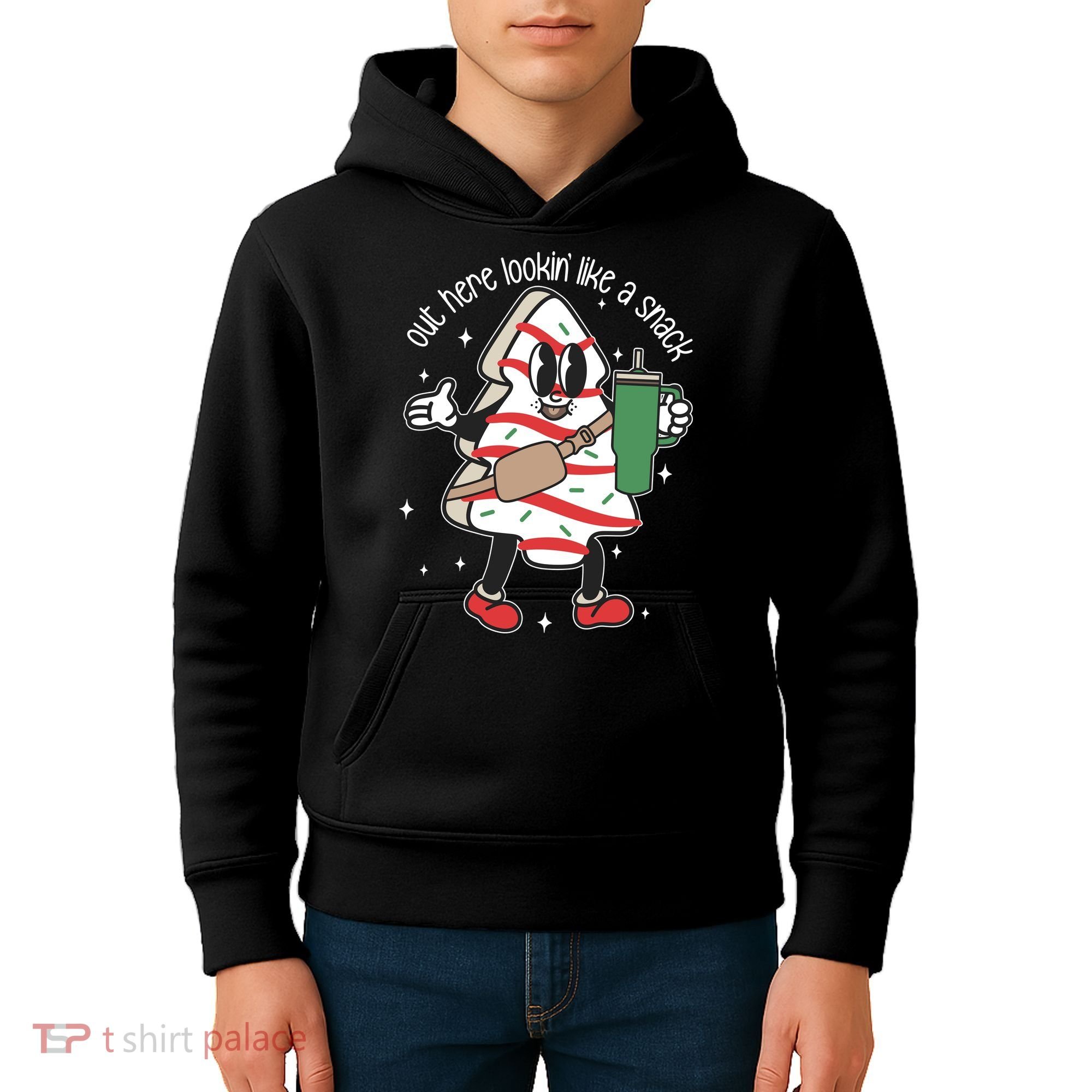 Out Here Looking Like A Snack Cute Boo Jee Xmas Trees Cakes Kids Hoodie