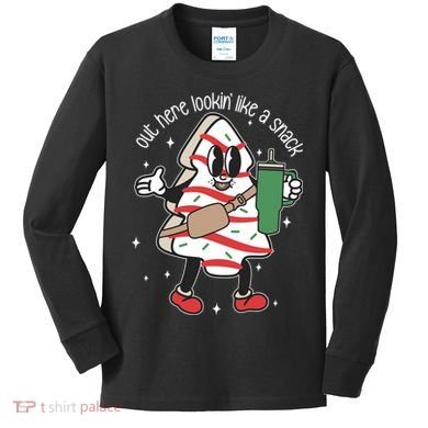 Out Here Looking Like A Snack Cute Boo Jee Xmas Trees Cakes Kids Long Sleeve Shirt
