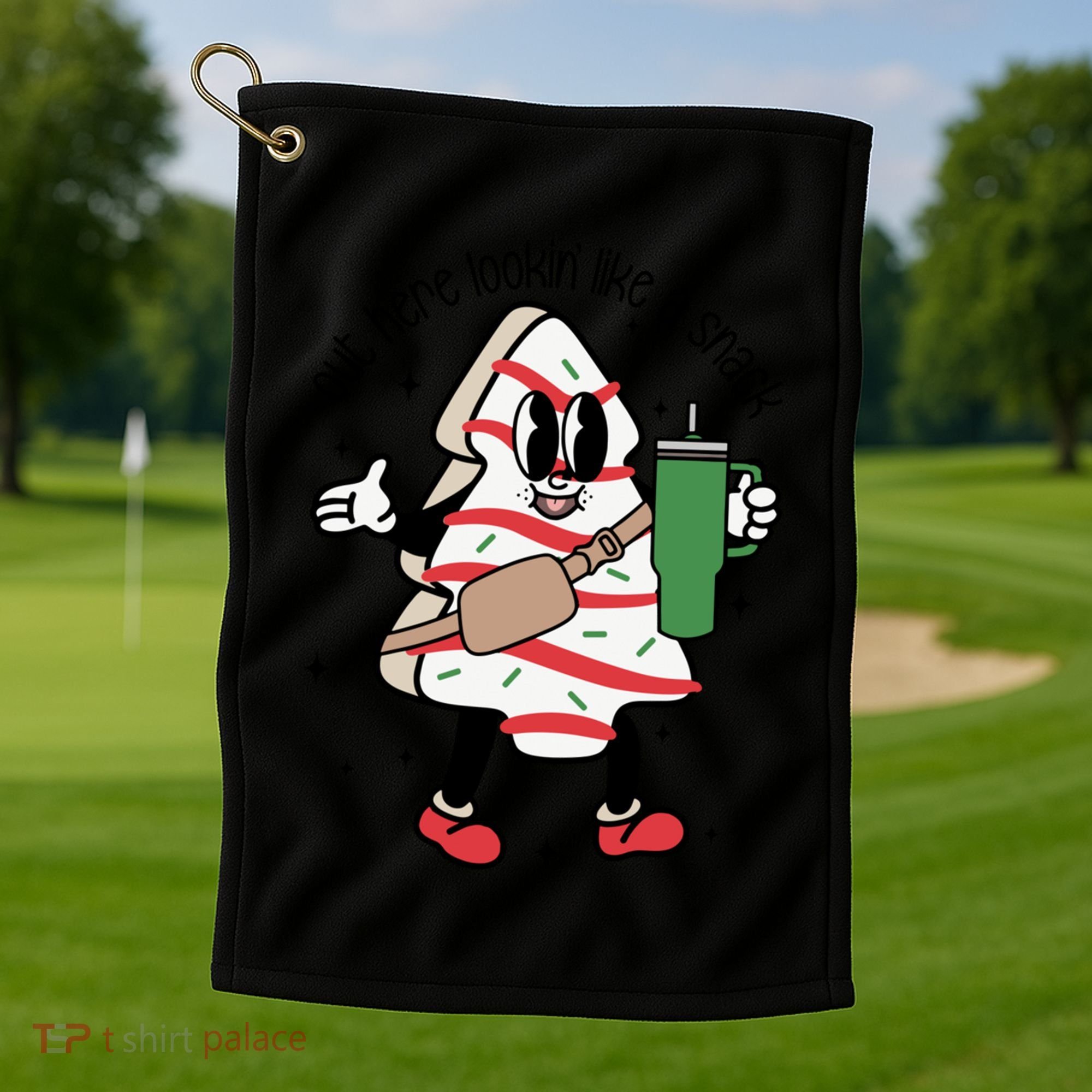 Out Here Looking Like A Snack Cute Boo Jee Xmas Trees Cakes Gift Golf Towel