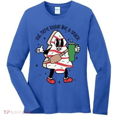 Out Here Looking Like A Snack Cute Boo Jee Xmas Trees Cakes Gift Women's Long Sleeve Shirt