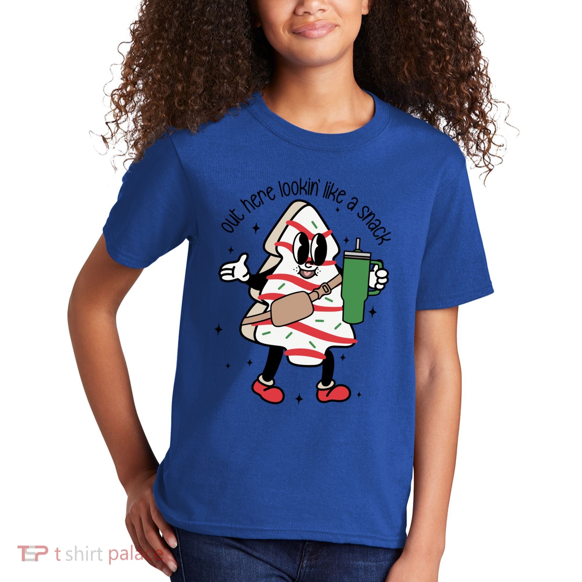 Out Here Looking Like A Snack Cute Boo Jee Xmas Trees Cakes Gift Kids T-Shirt