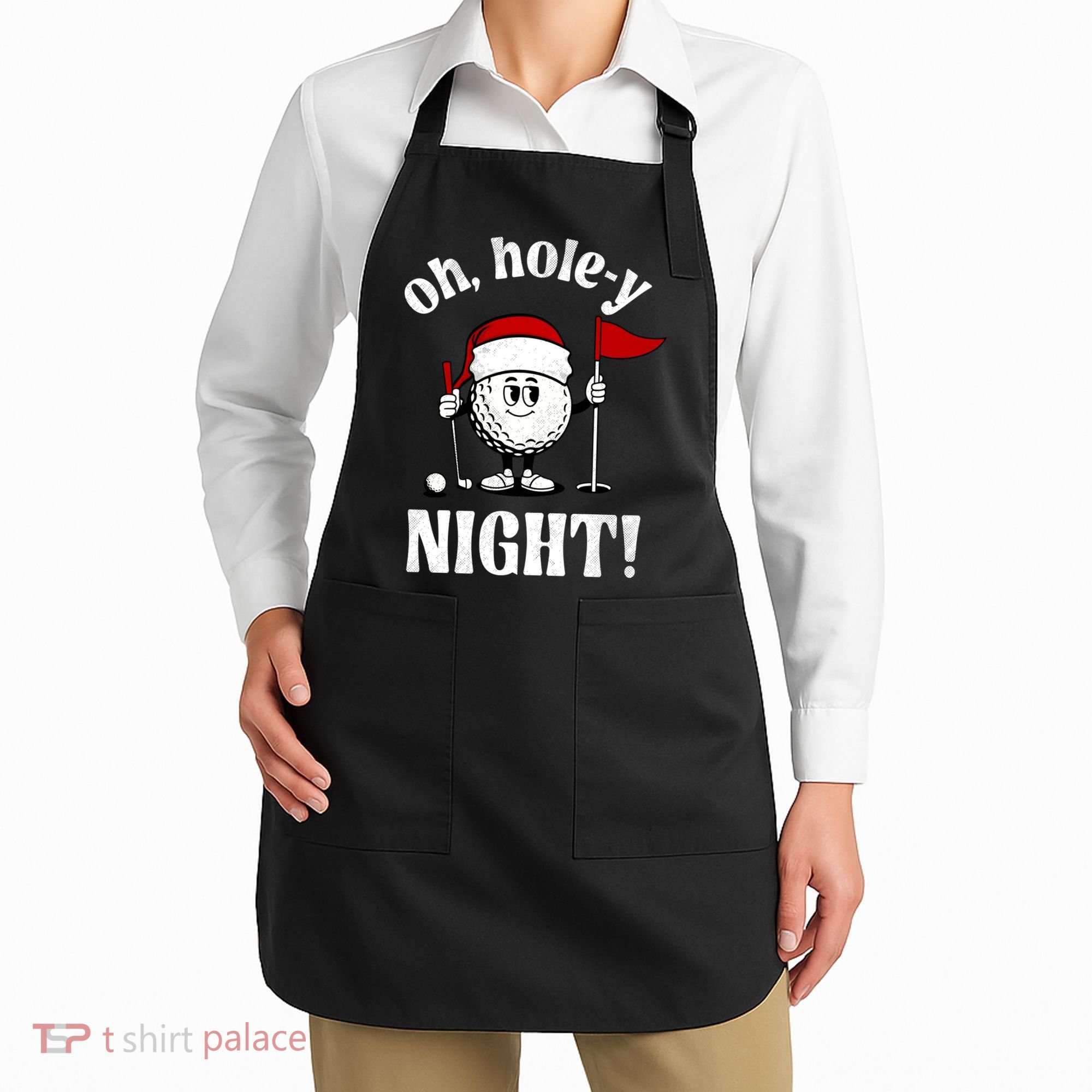 Oh Holey Night Golf Funny Christmas Apron