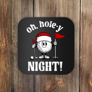 Oh Holey Night Golf Funny Christmas Coaster