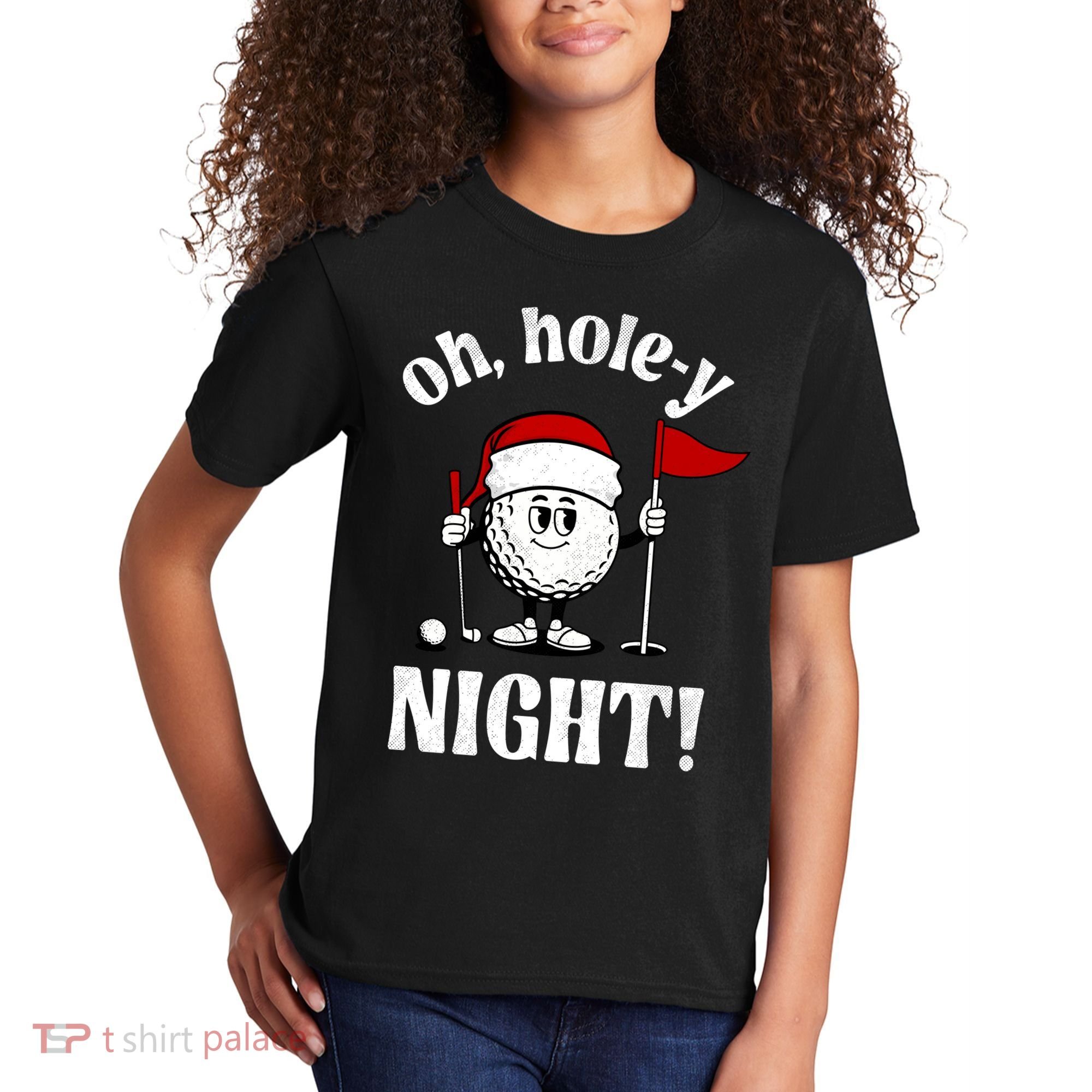 Oh Holey Night Golf Funny Christmas Kids T-Shirt