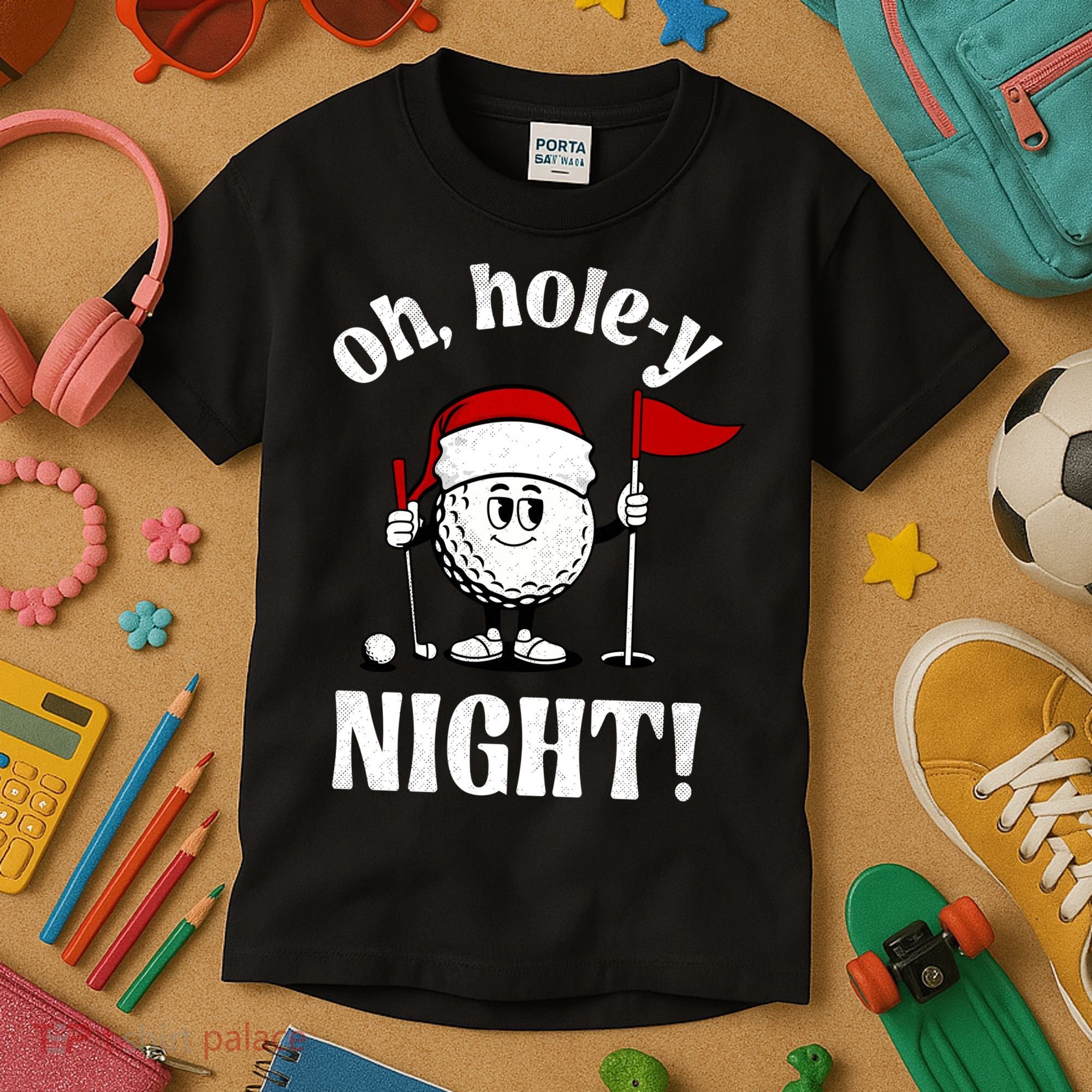 Oh Holey Night Golf Funny Christmas Kids T-Shirt