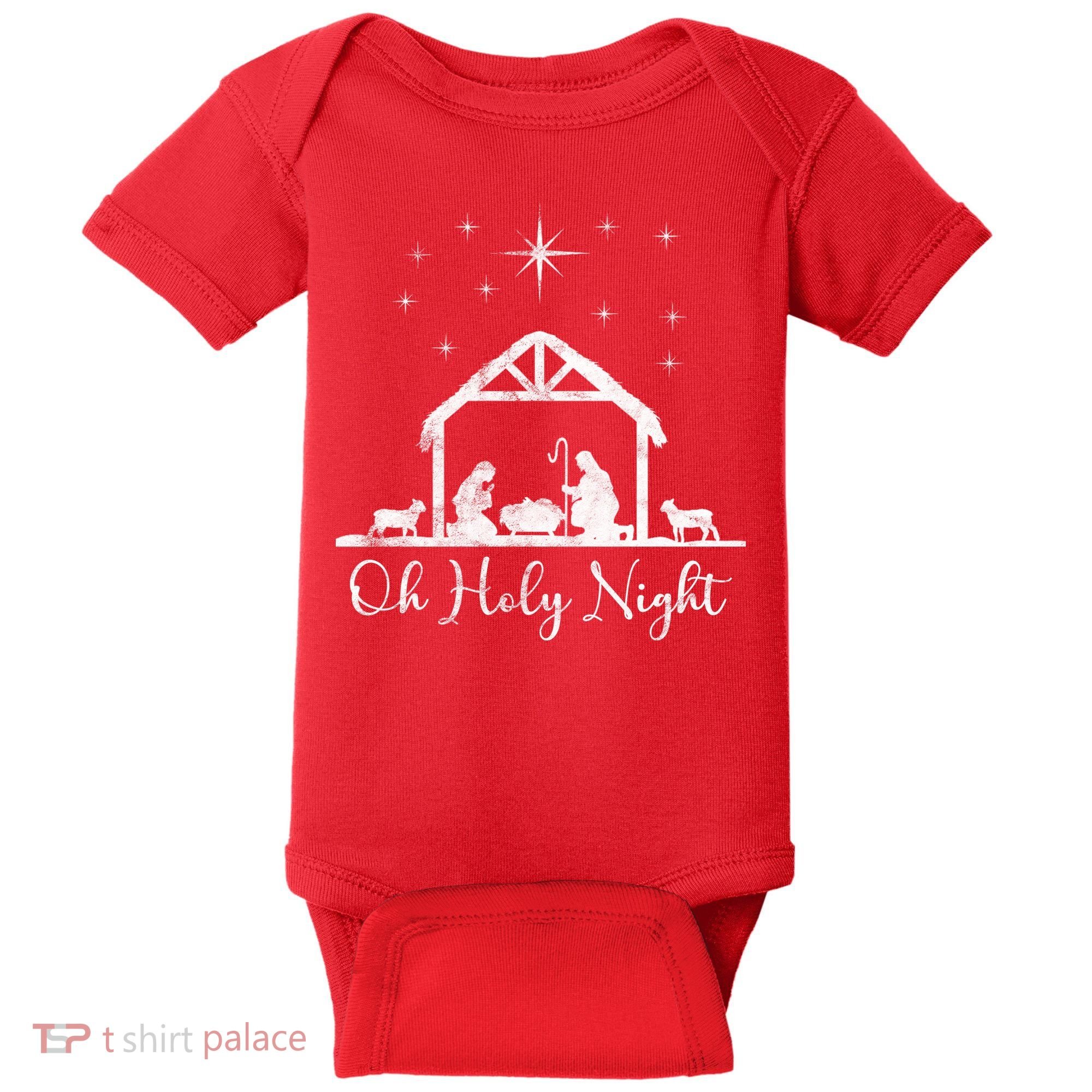 Oh Holy Night Jesus Stable In Bethlehem Baby Bodysuit
